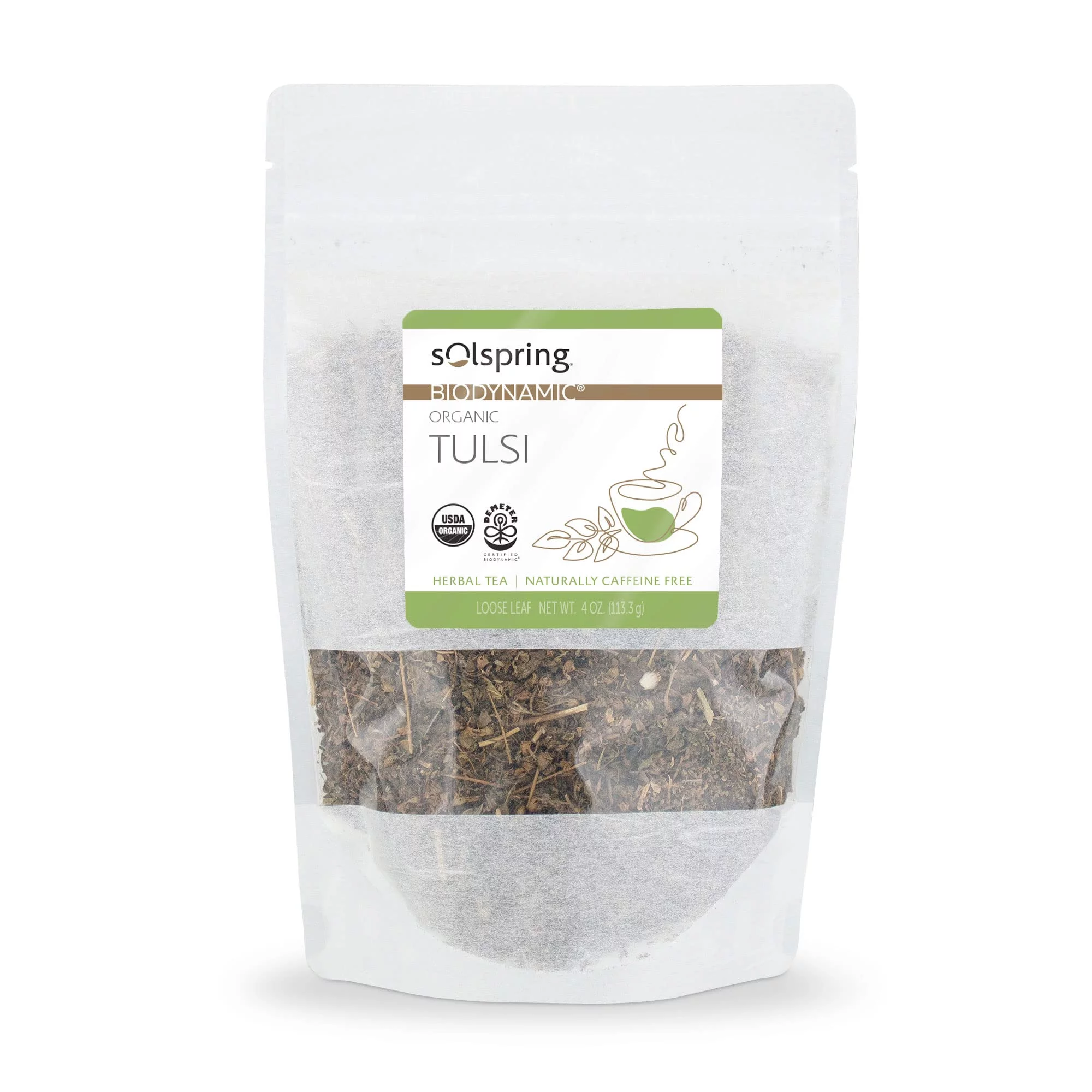Dr. Mercola Solspring Biodynamic Organic Tulsi Loose Leaf Tea, 4 Oz. (Pack Of 3), Naturally Caffeine Free, Non Gmo, Soy Free, Gluten Free, Usda Organic, Demeter Certified Biodynamic