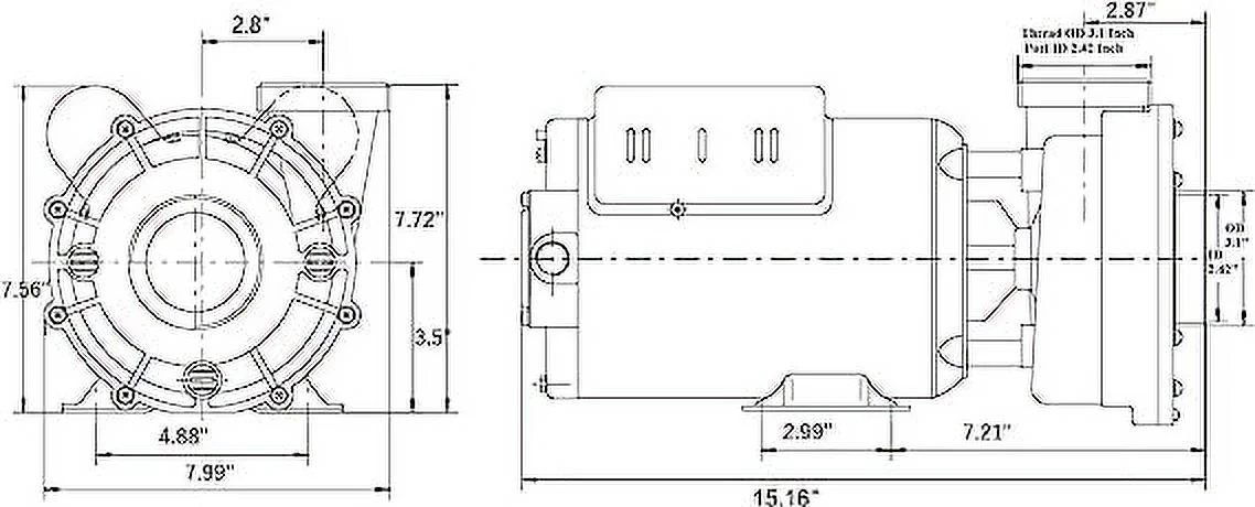 Pump, LX, 1.0HP, 2 SPD, 115V, 10.3A / 3.8A, 48WUA1001C-II, 2”