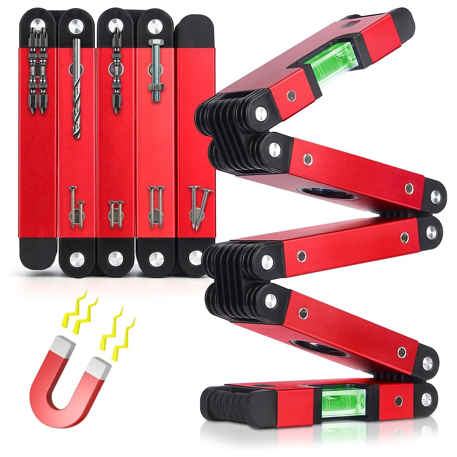 Hanru Foldable Level, 24 Inch Multi-Angle Measurement Woodworking Tools with 4 Easy-Read Level Bubbles 45°/90°/180°, ABS, Angle Line Leveling for Craftsman Woodworker, Various Corners Stairs