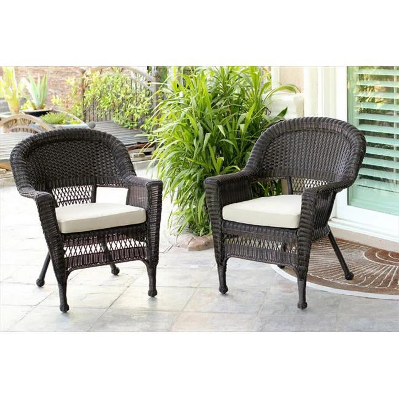 Jeco W00205R-C-2-FS006 Honey Rocker Wicker Chair With Tan Cushion - Set 2