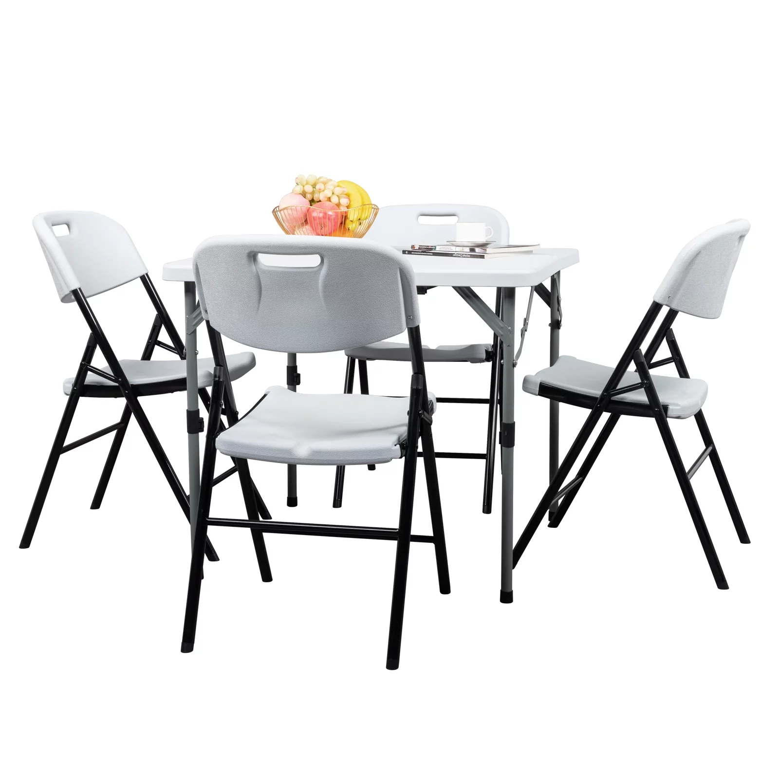 Set of 4 White Plastic Folding Garden Chairs, 47x54x84cm, Lightweight and Portable, Ideal for Outdoor Events and Gatherings