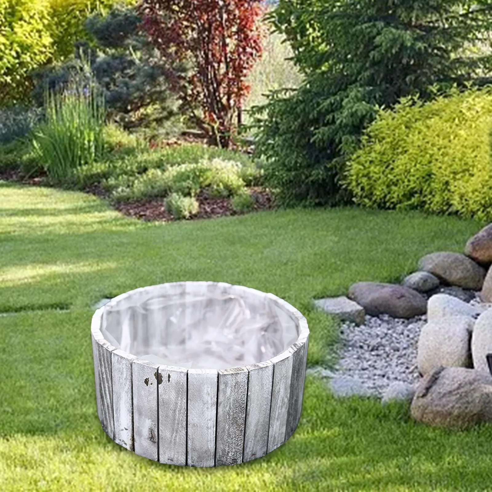 Wooden Flower Pot Garden Planter Plant Vase Container Rustic Flower Planter Vintage Style Plant Pot for Office Windowsill Courtyard Garden Round