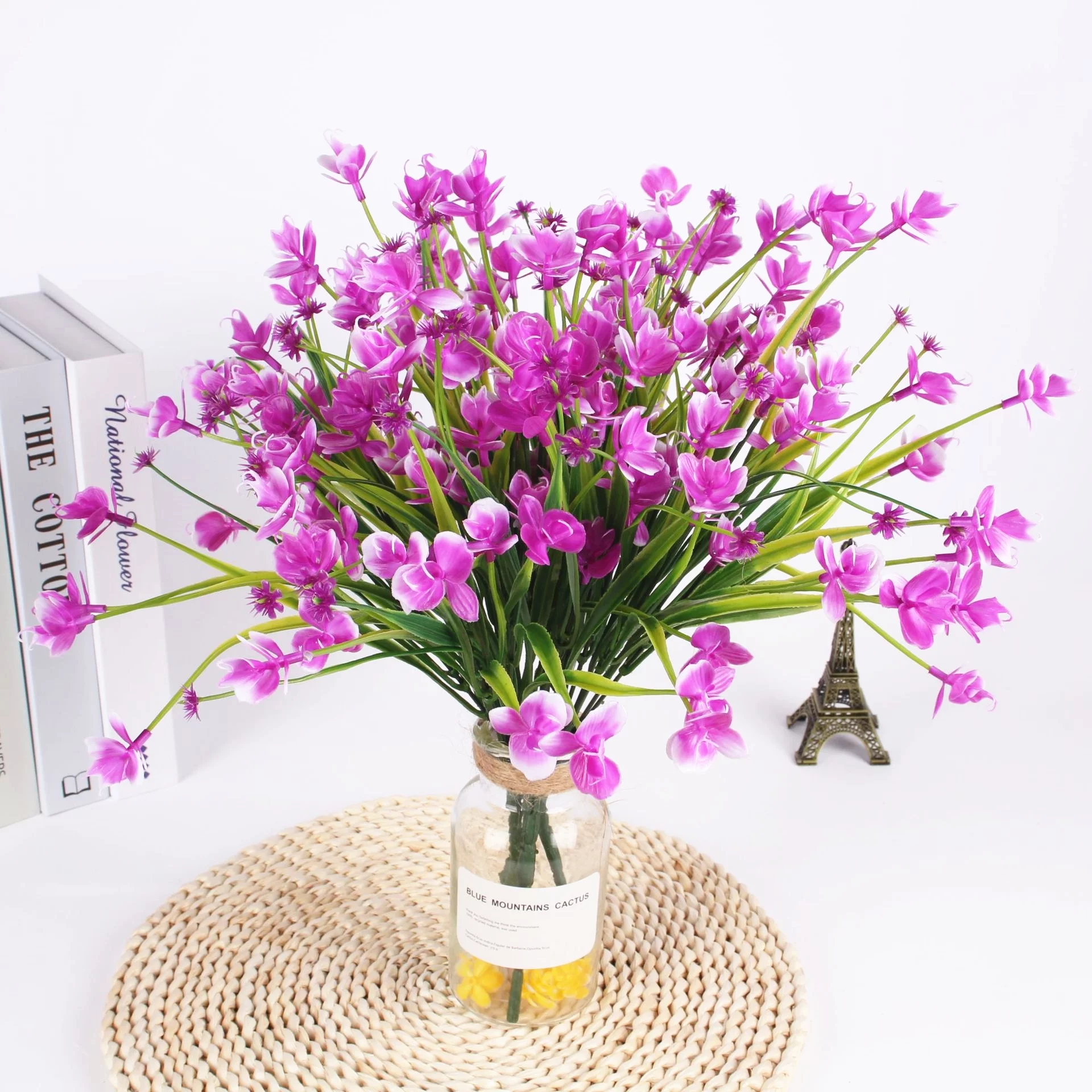 TETOU 4Pcs Artificial Flowers Outdoor UV Resistant Fake Orchid Flowers for Home Garden Window Box Porch Decor(P)