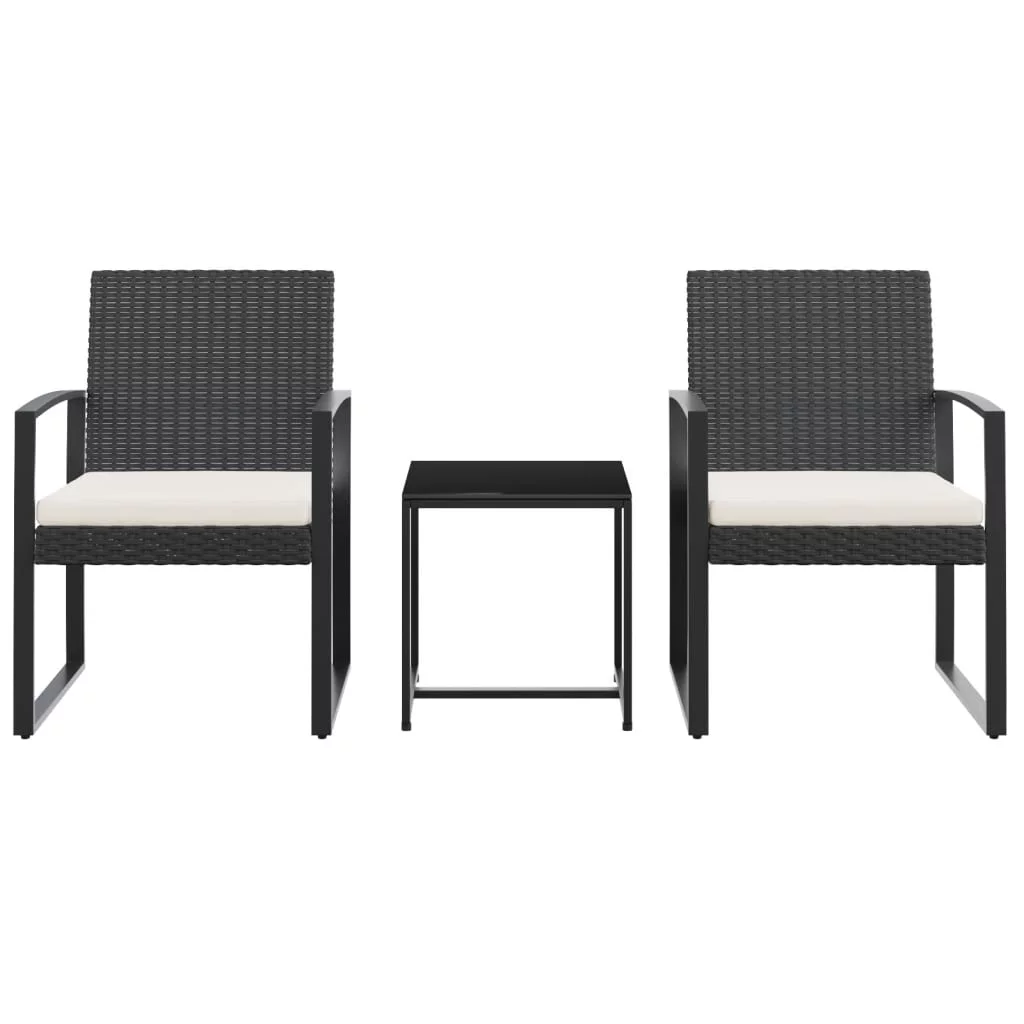 Suzicca 3 piece Patio Dining Set with Cushions Black Rattan