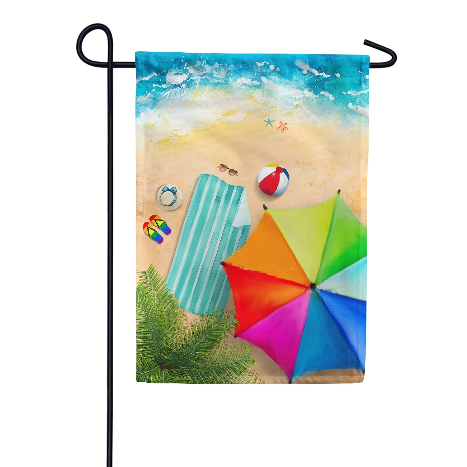 America Forever Summer Beach Fun Garden Flag 12.5 x 18 inch Double Sided Fun in the Sun Flip Flops Palm Tree Yard Outdoor Decorative Tropical Summer Beach Enjoy Vacation Relax Flag