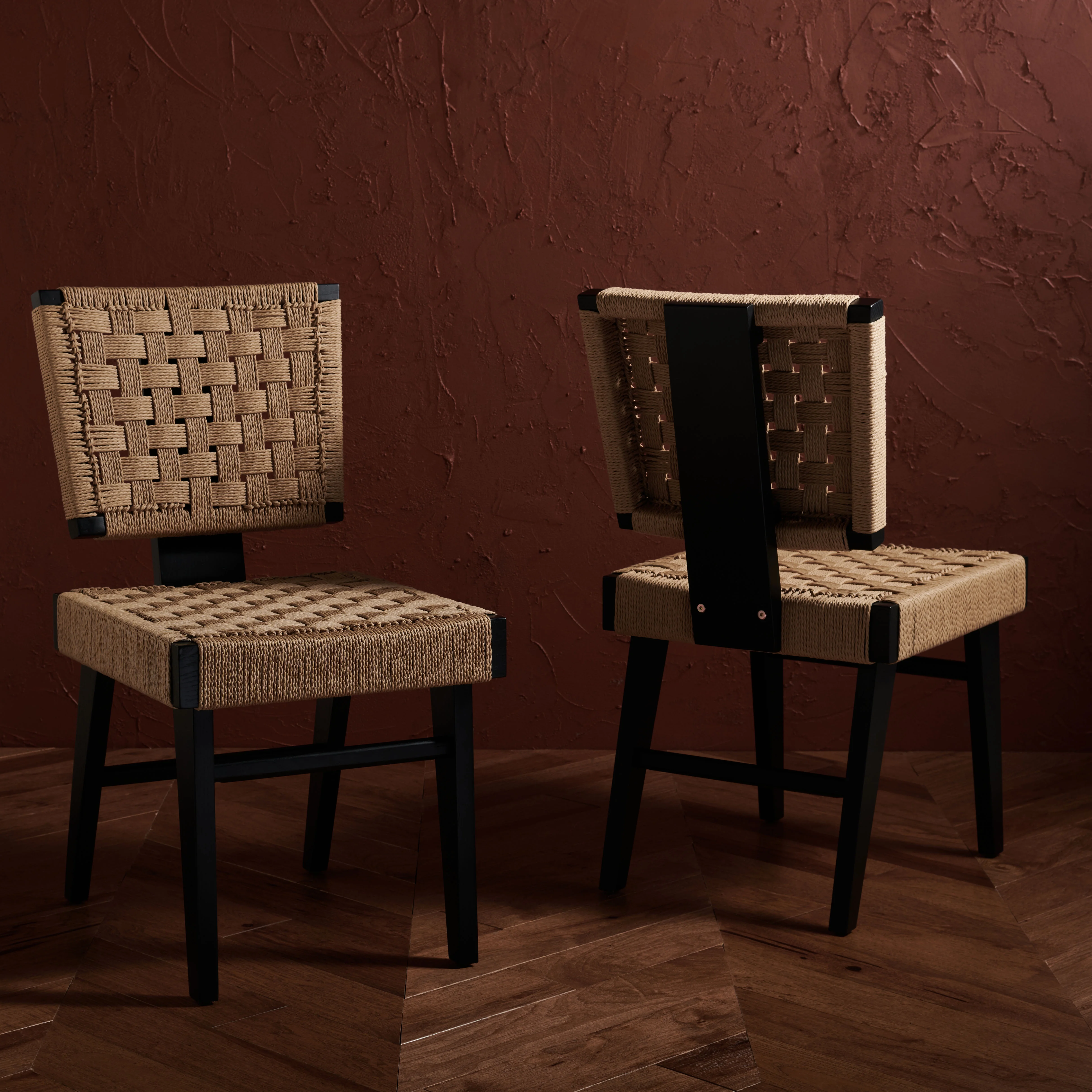 SAFAVIEH Couture Susanne Natural Woven Paper Solid Dining Side Chair, Black/Natural (Set of 2)