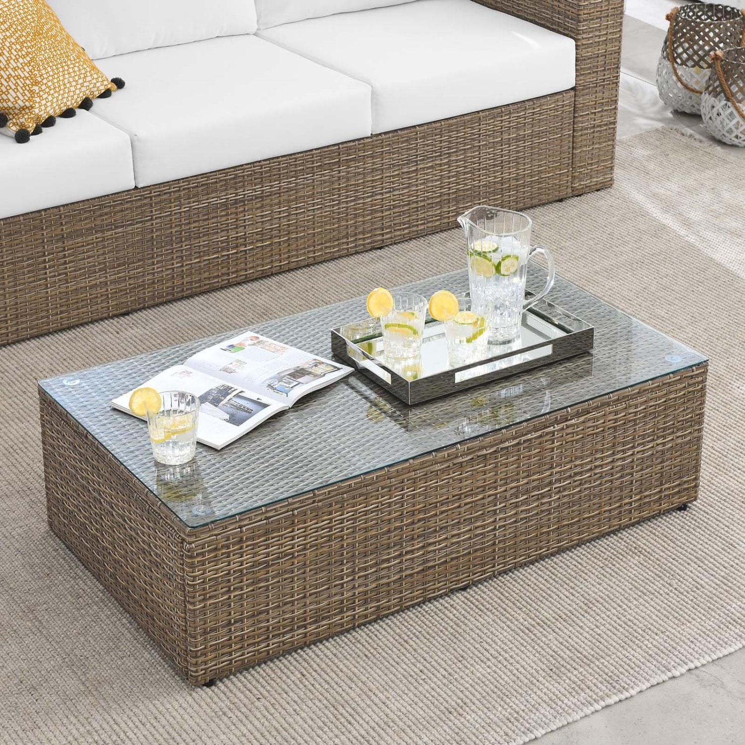 Lounge Coffee Side Table, Brown, Rattan, Wicker, Outdoor Patio Balcony Cafe Bistro Garden Hospitality Restaurant, Modern Contemporary HB34586