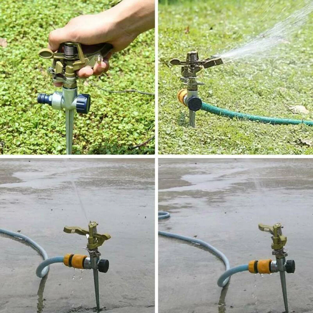 MaxFUH Metal Automatic Rotating Watering Artifact Garden Irrigation Sprinkler Tool