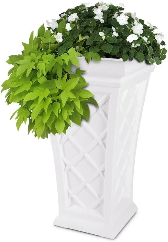 Georgian 28in Tall Planter - White - 16in L x 16in W x 28in H - with 5.2 Gallon Built-in Water Reservoir (5882-W)