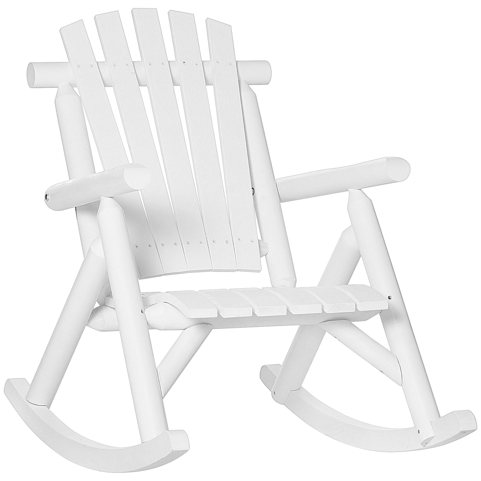 Outdoor Wooden Rocking Chair, Slatted Design and Oversized Back, High Back Rocking Chair, Porch, Pool Side, Garden, White