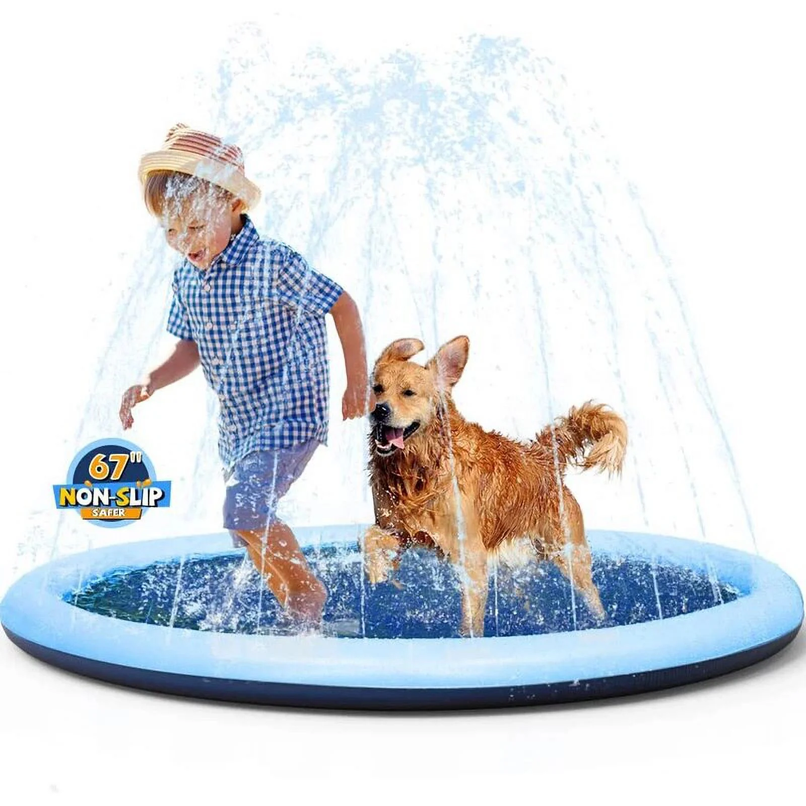 Kids Dog Anti-Slip Splash Pad Thick Sprinkler Pool Summer Outdoor Water Toys Fun Backyard Fountain Play Mat for Children Gift 100CM