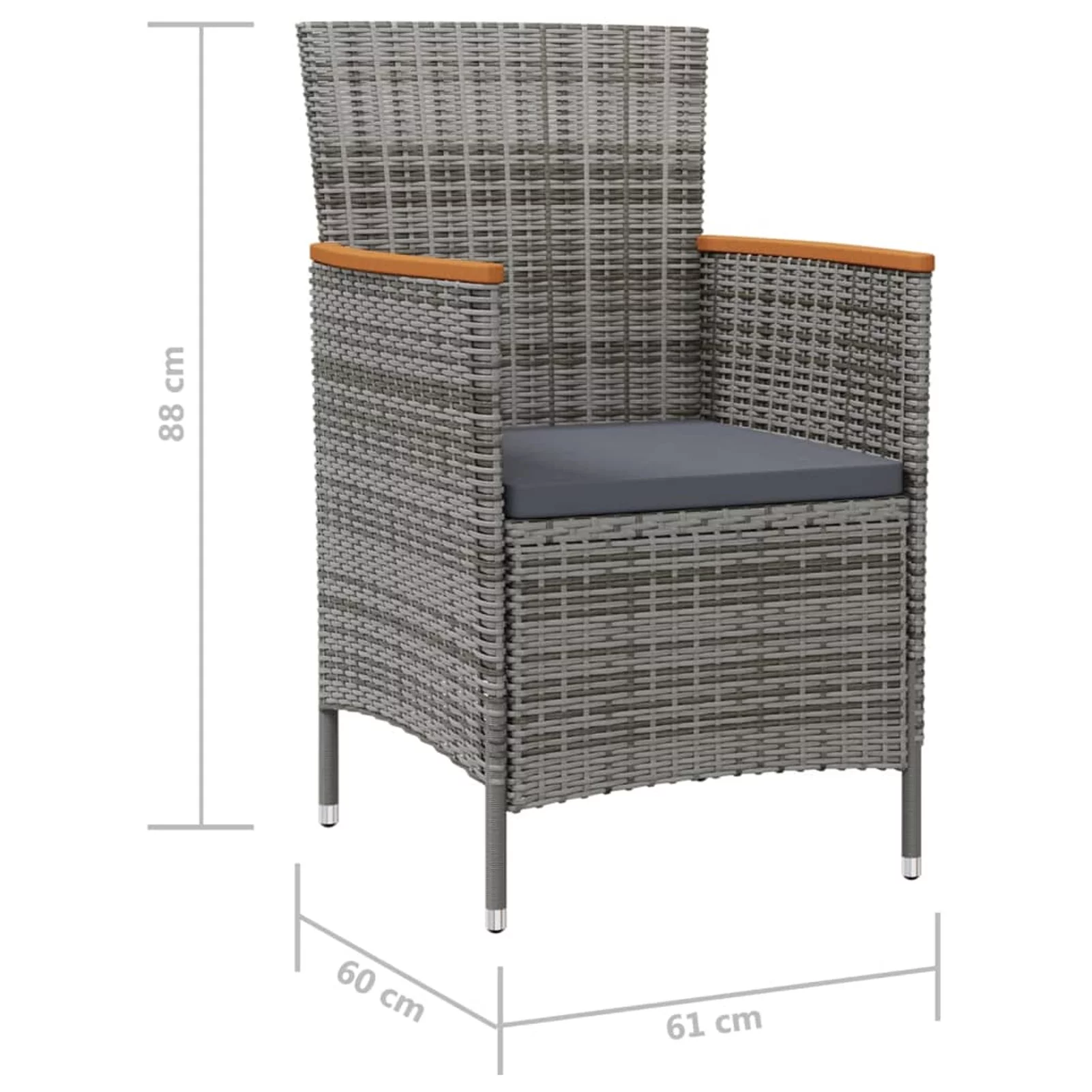 Tomshoo Patio Dining Chairs 2 pcs Poly Rattan Gray
