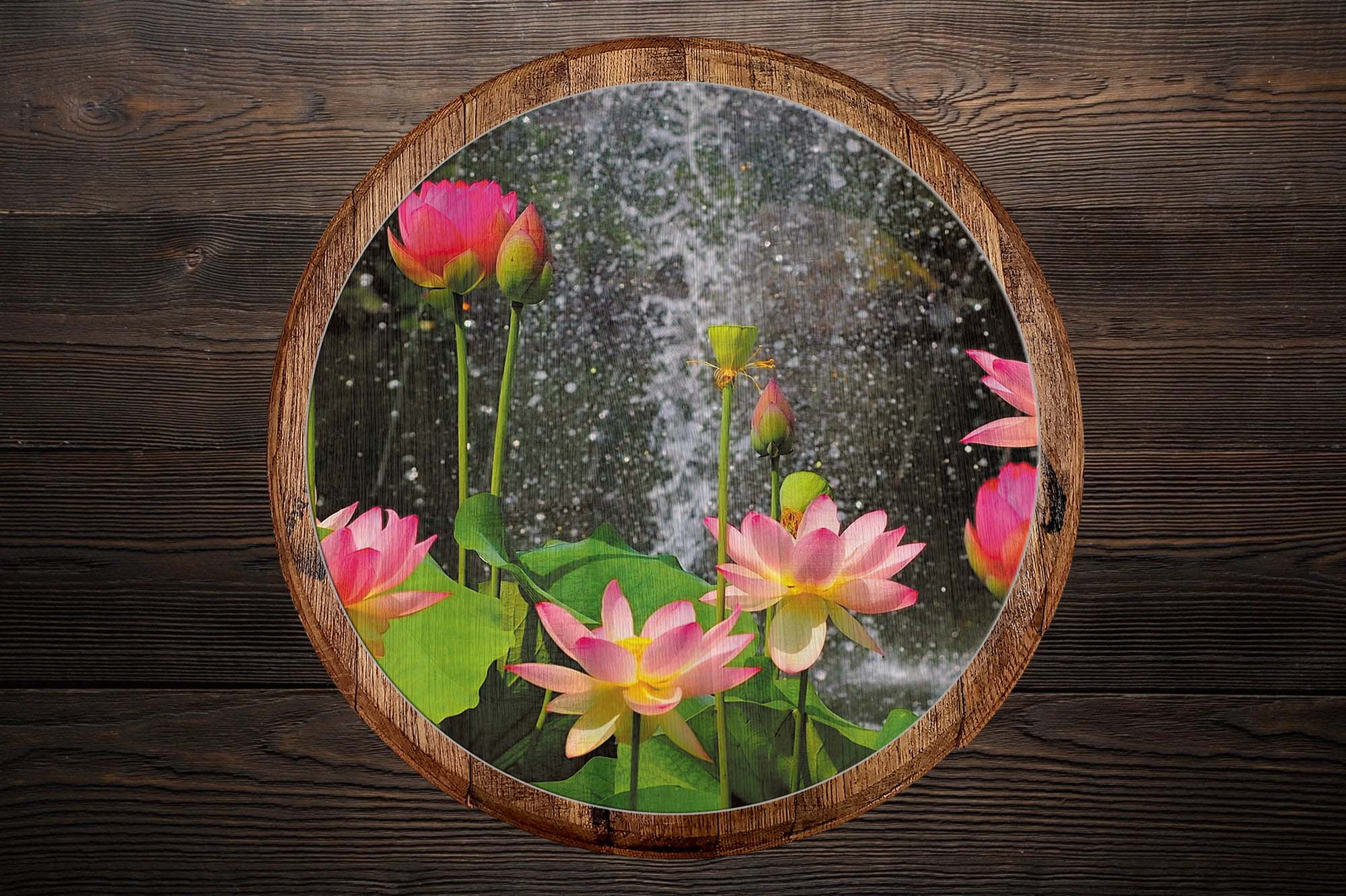 Bar Sign Lotus Blossom Waterfall Rain Flowers Bar Wall Decor Oak Wall Art gifts for Women Men