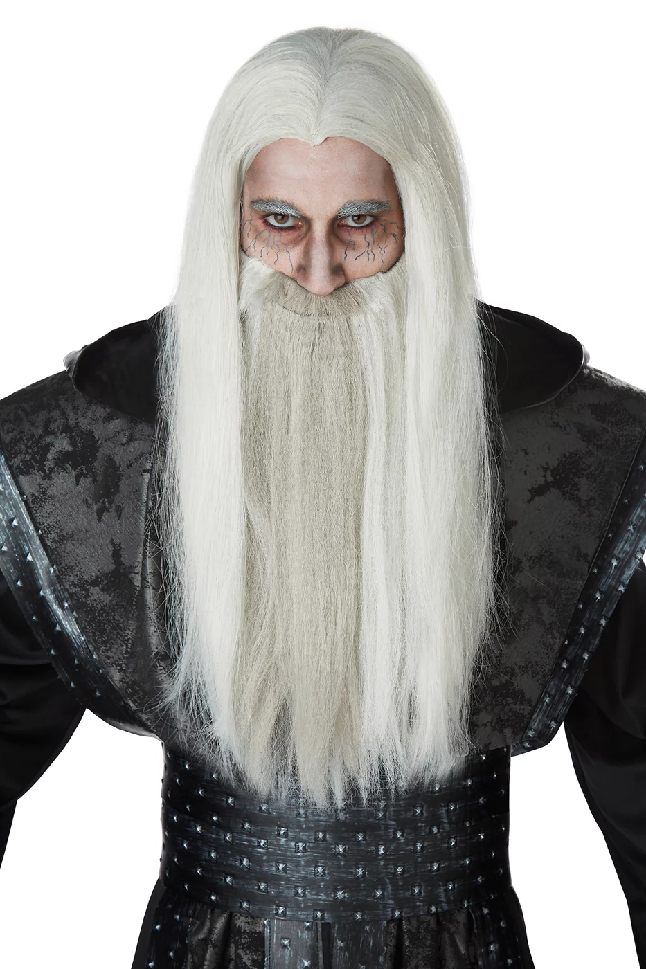 Mens Dark Wizard Grey Beard & Wig