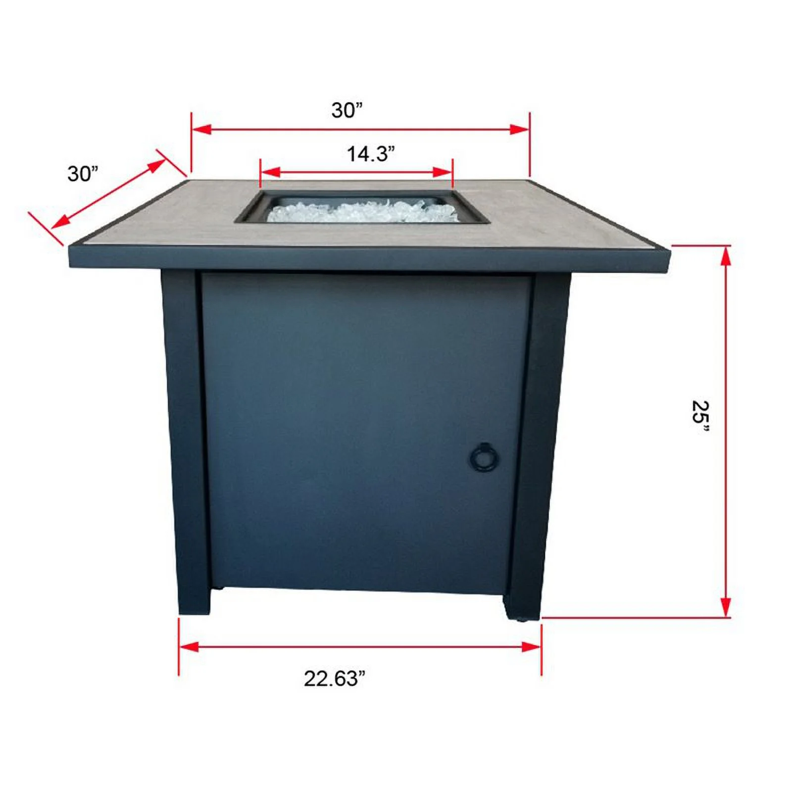 Belmont Home Bantana Square Metal and Tile Fire Pit with Glass Rocks in Black