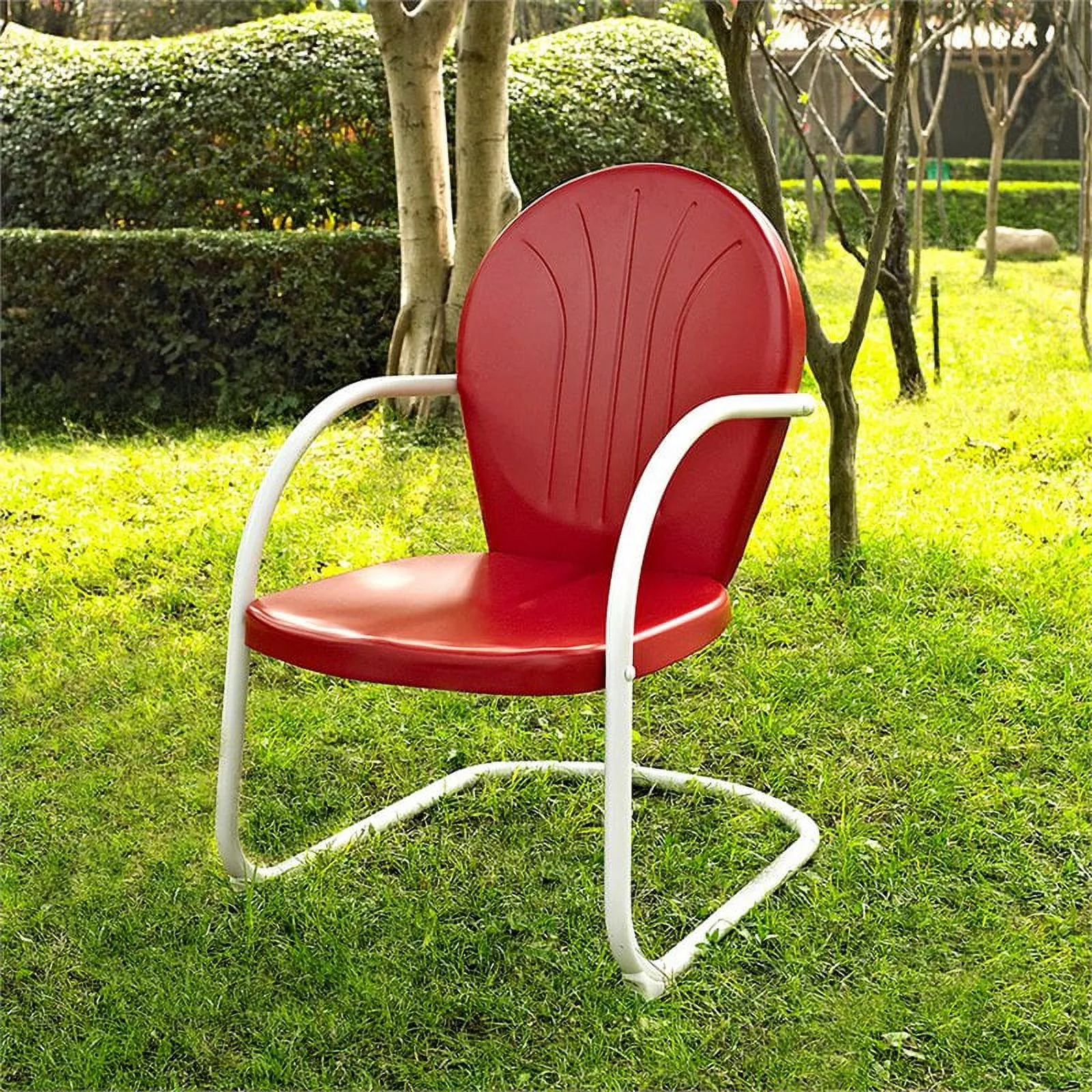 Home Square Griffith 3 Piece Modern Metal Patio Chair Set in Red