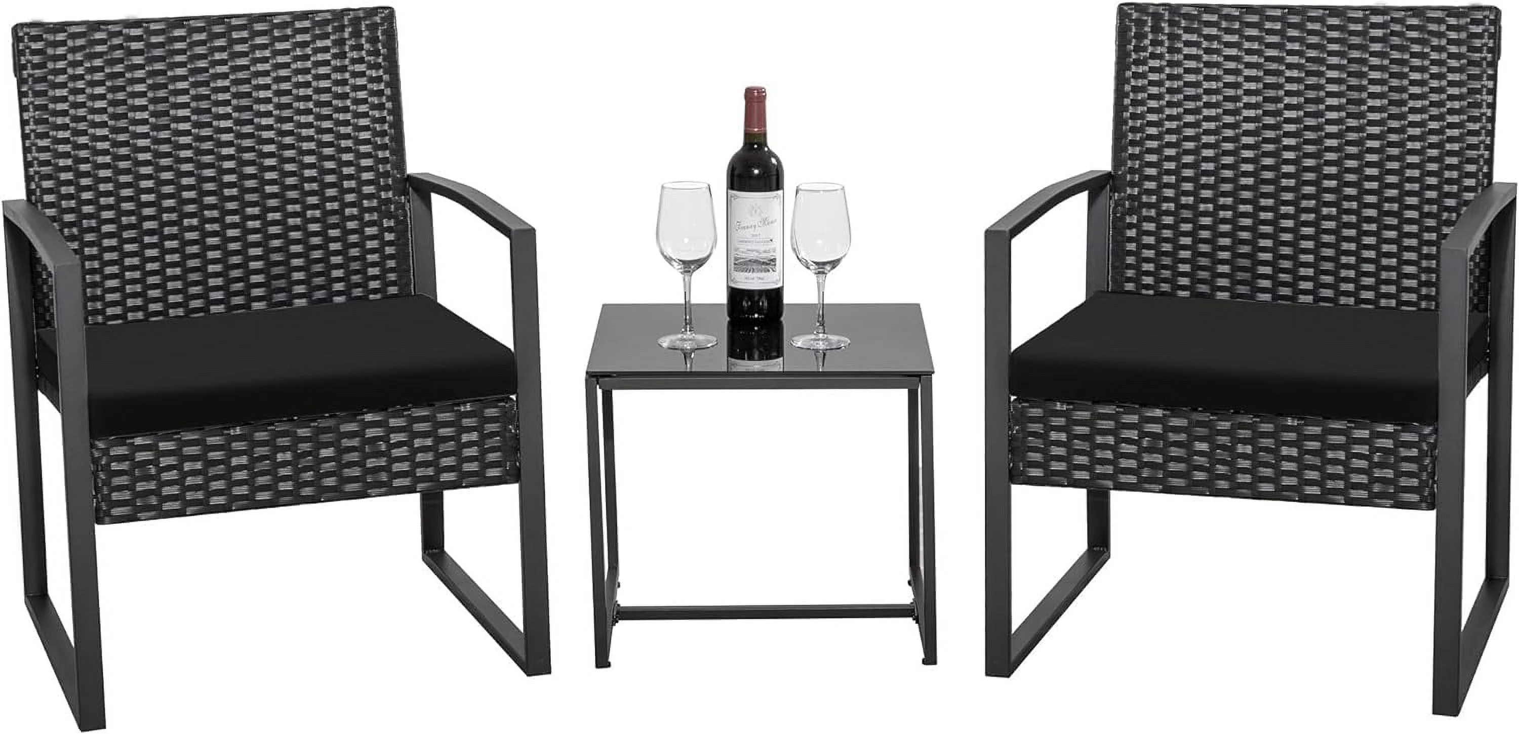 YPDCHB Balcony 3 Piece  Table Garden Backyard Outdoor Patio Use Porch Chairs Cushioned PE Wicker  Rattan (Black)