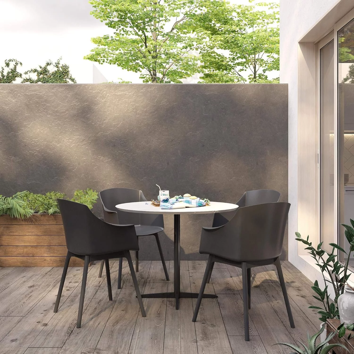 CosmoLiving by Cosmopolitan , Camelo Collection, Indoor/Outdoor Resin, 2-Pack, Black Dining Chairs, Contoured Back