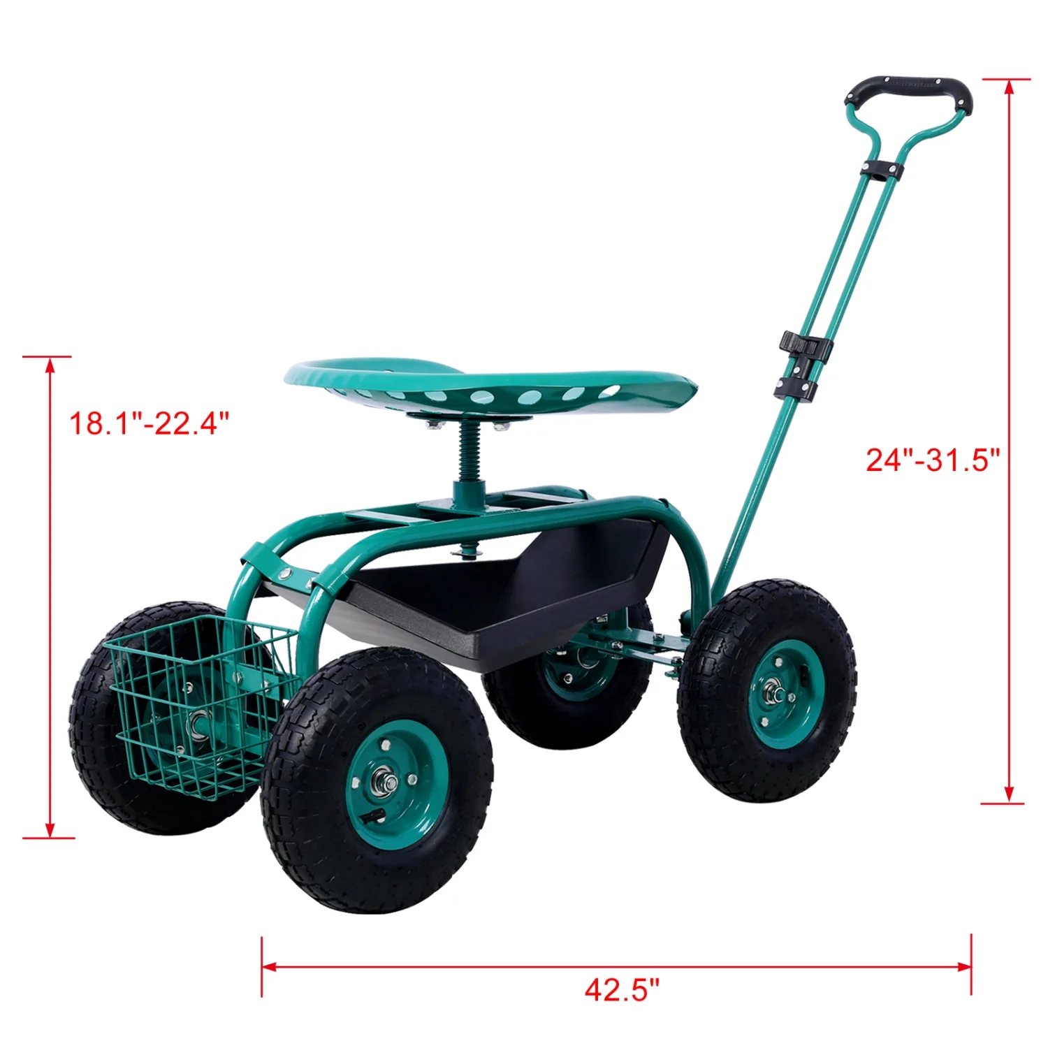 Rolling Garden Scooter Garden Cart Seat with Wheels and Tool Tray  360 Swivel Seat Green