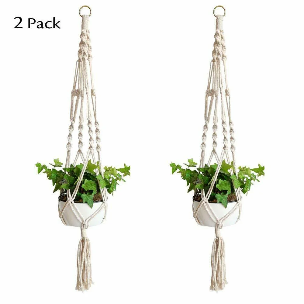 2 Pack Plant Hanger Flower Pot Plant Holder Large 4 Legs Macrame Jute 41 Inch US