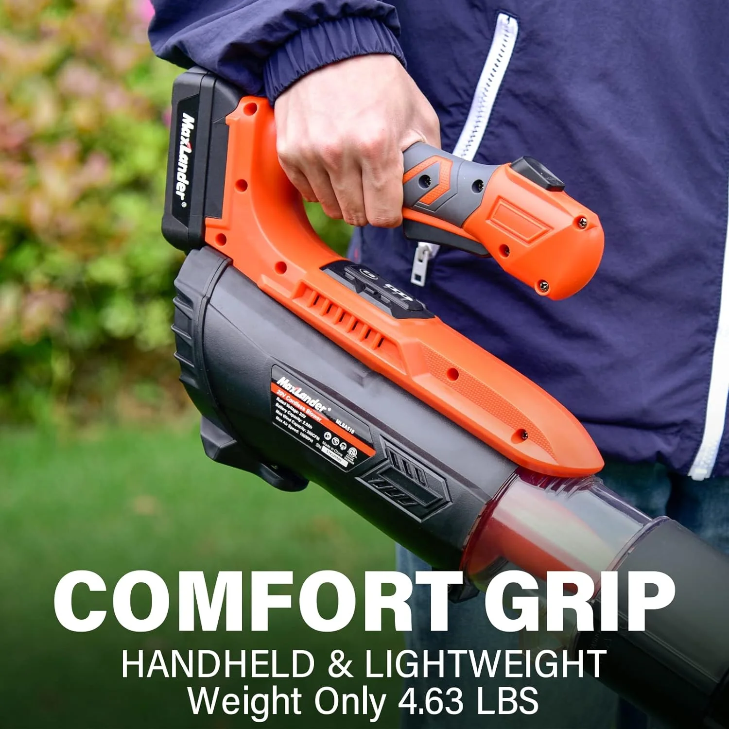 Leaf Blower Cordless with Battery and Charger, 350CFM Battery Powered Leaf Blowers for Lawn Care, 2-Speed Mode Electric Leaf Blower for Snow Blowing 2PCS 2.0Ah Batteries Included