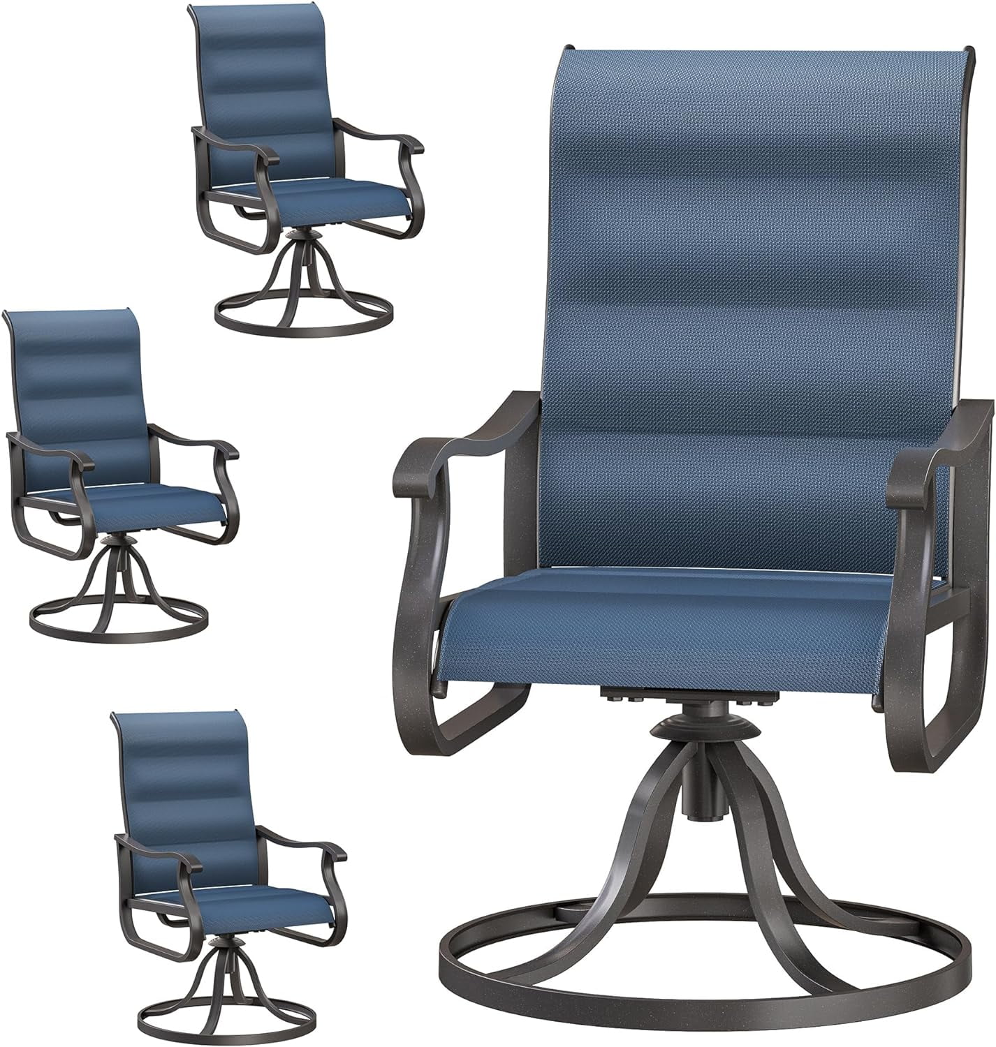 Patio Swivel Chairs Set of 4, Outdoor Dining Chairs with High Back, All-Weather Swivel Rocker Chair for Lawn, Porch or Garden (Padded Navy)