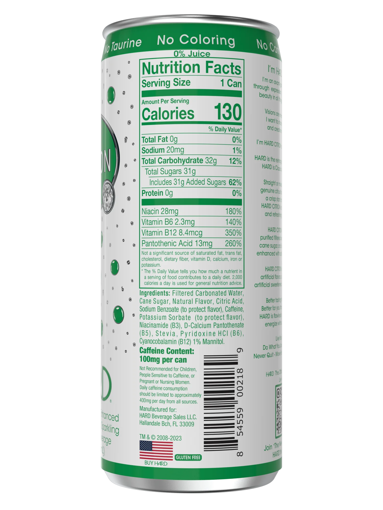 HARD® CITRON - Caffeinated and Enhanced Crafted Sparkling Lemon Lime Beverage - 12 fl oz (Pack of 12)