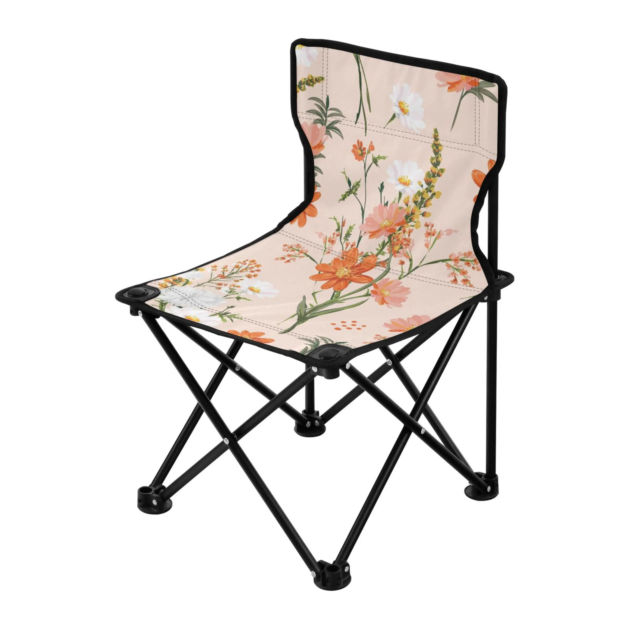 Orange Floral Flowers Portable Camping Chair Small for Kids Outdoor Folding Beach Chair Fishing Chair Lawn Chair with Carry Bag