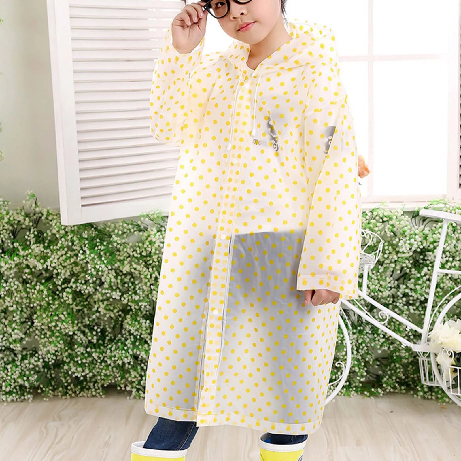 ZiSUGP Children Raincoat Fashionable Polka Dot Print Transparent Raincoat Outdoor Hiking Jumpsuit Outdoor Cafe Table and Chairs Set with Umbrella