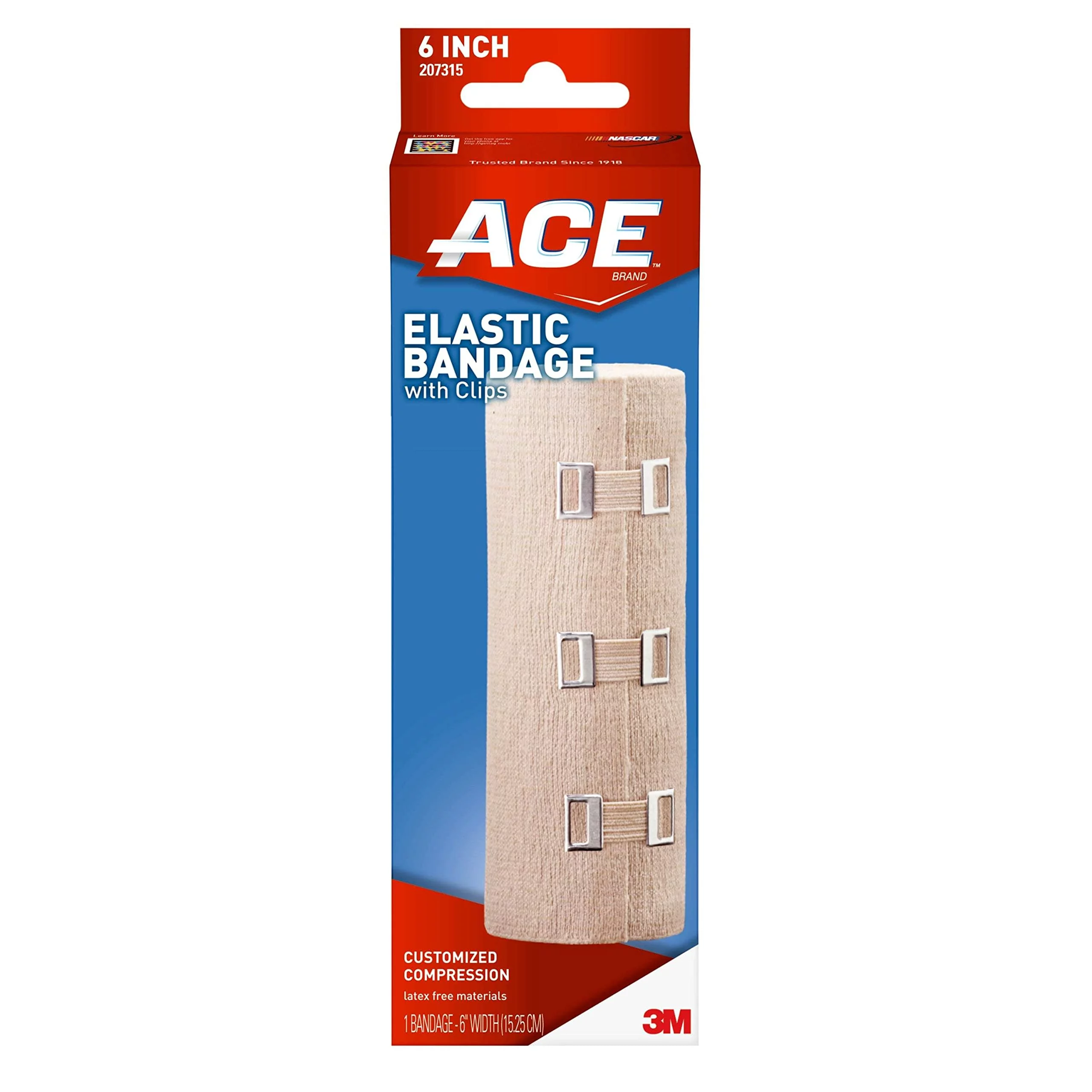 ACE 6 Inch Elastic Bandage with with Clips, Beige, Great for Chest and More, 1 Count