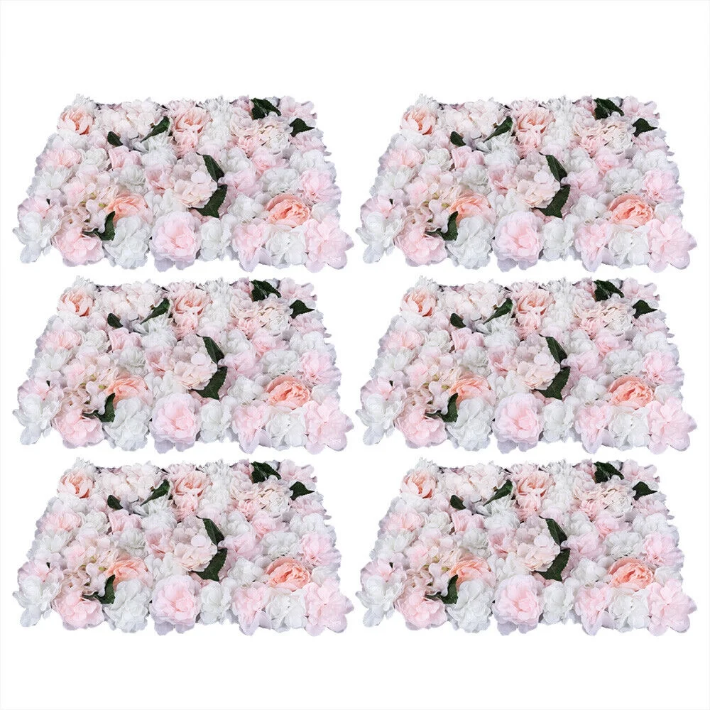 6 Pieces Artificial Flower Wall Panel Wedding Venue Rose Hydrangea Wall 60x40cm