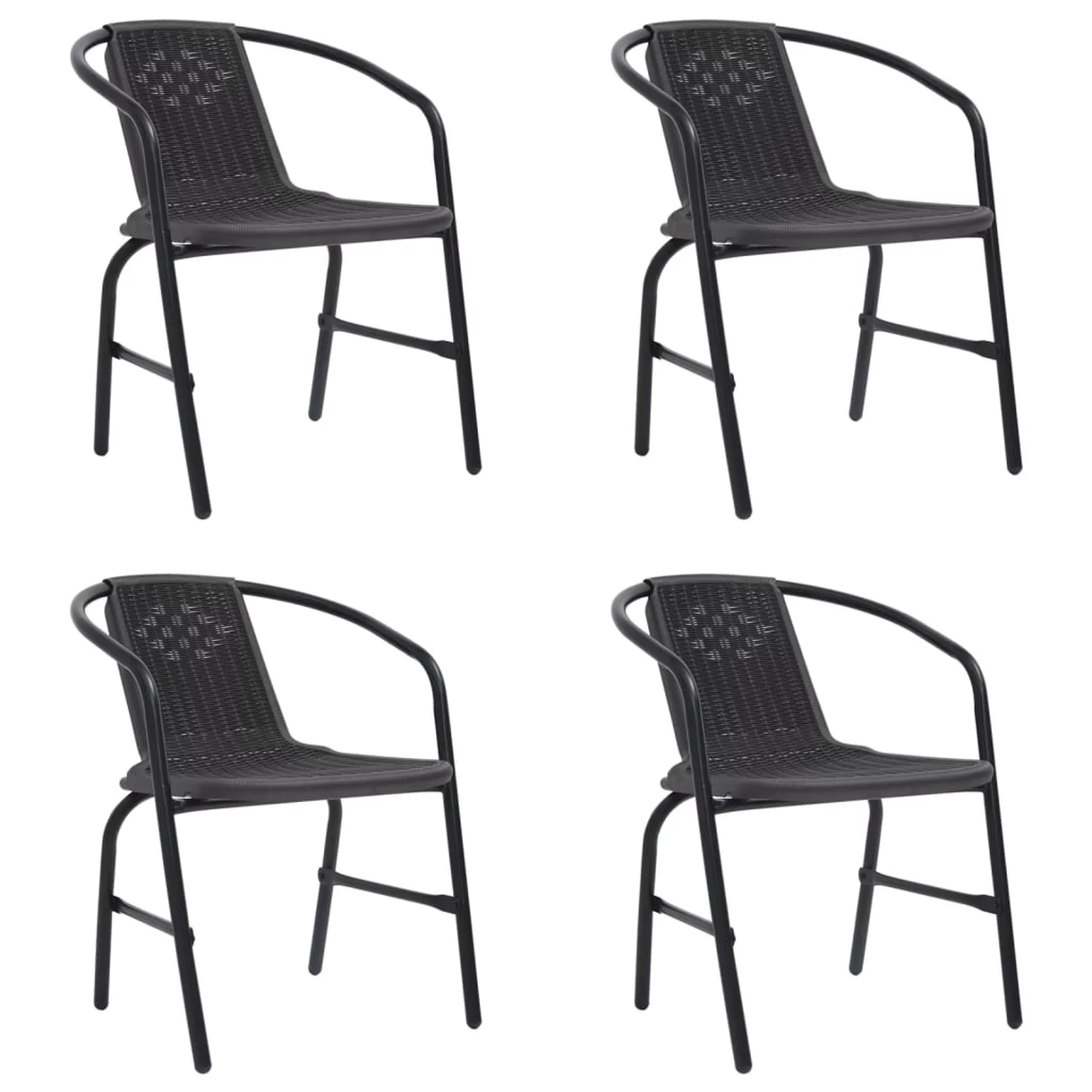Anself 4 Piece Patio Chairs  Rattan and Steel  Dining Chair Set Black for Garden, Backyard, Poolside, Balcony,  Furniutre 24.4 x 21.7 x 29.1 Inches (W x D x H)