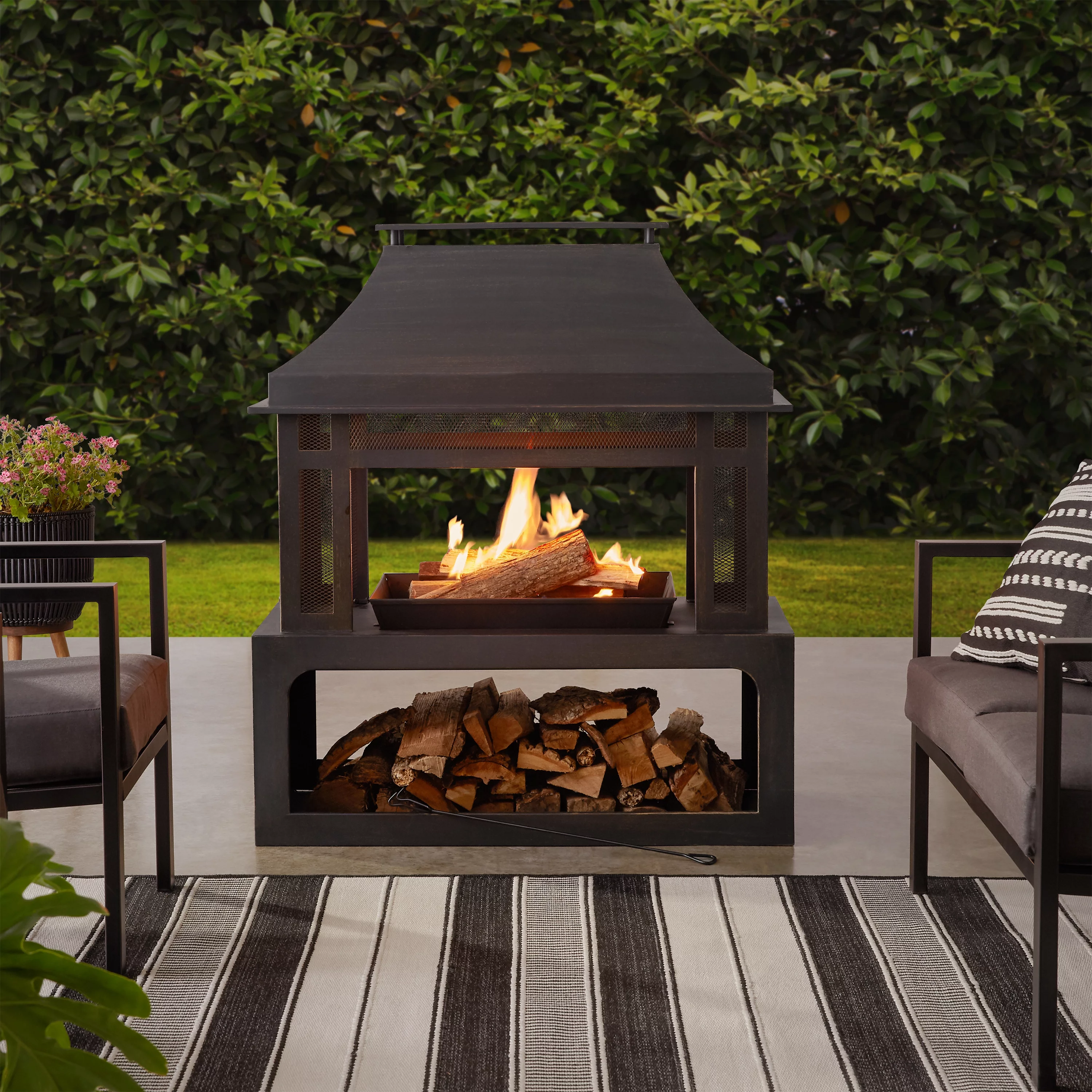 Mainstays 45-Inch Outdoor Steel Fireplace with Chimney