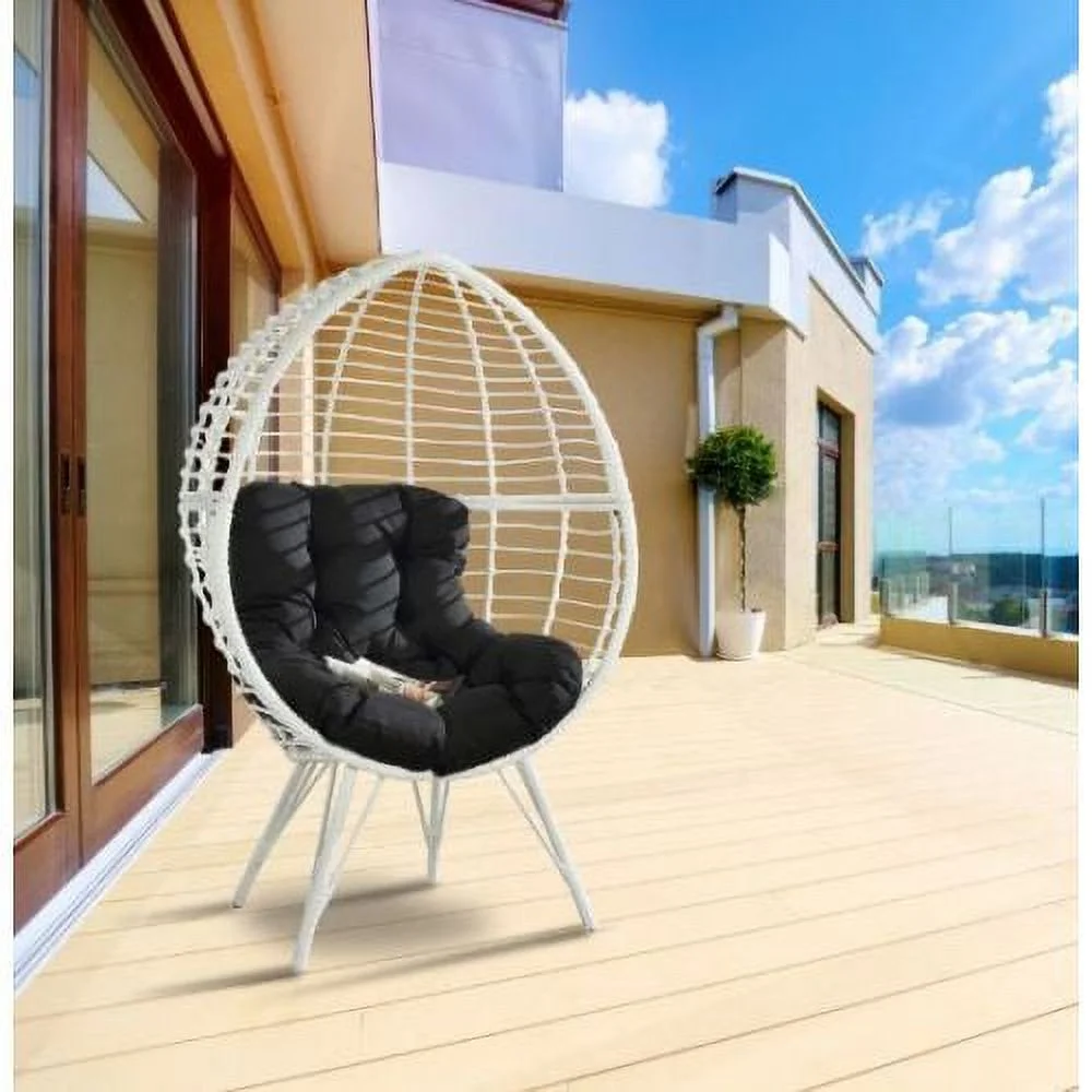 Buumin ACME Galzed Patio Lounge Chair, Black Fabric & White Wicker 45109