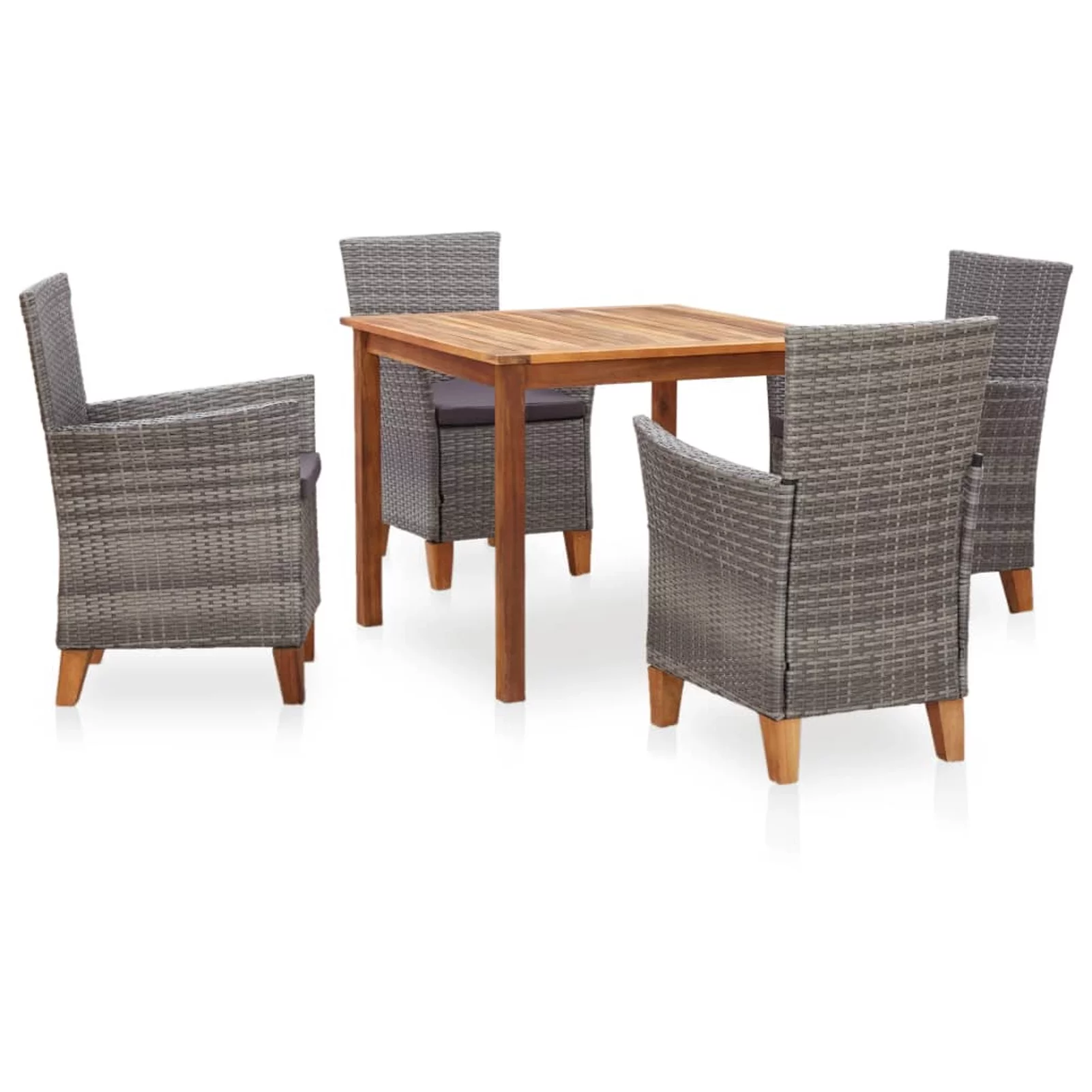 Walmeck 5 Piece Dining Set Poly Rattan and Solid Acacia Wood Gray