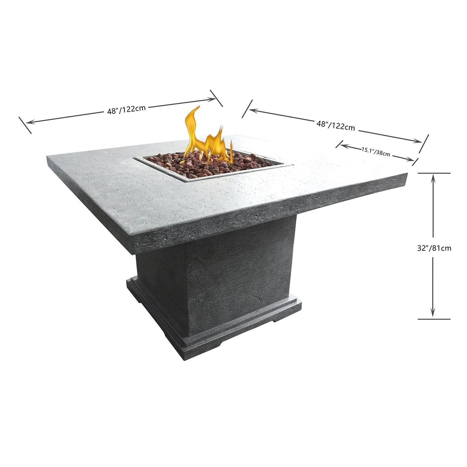 Skywood 48 Inch Square Concrete Propane Fire Pit Table in Gray By Lakeview Outdoor Designs