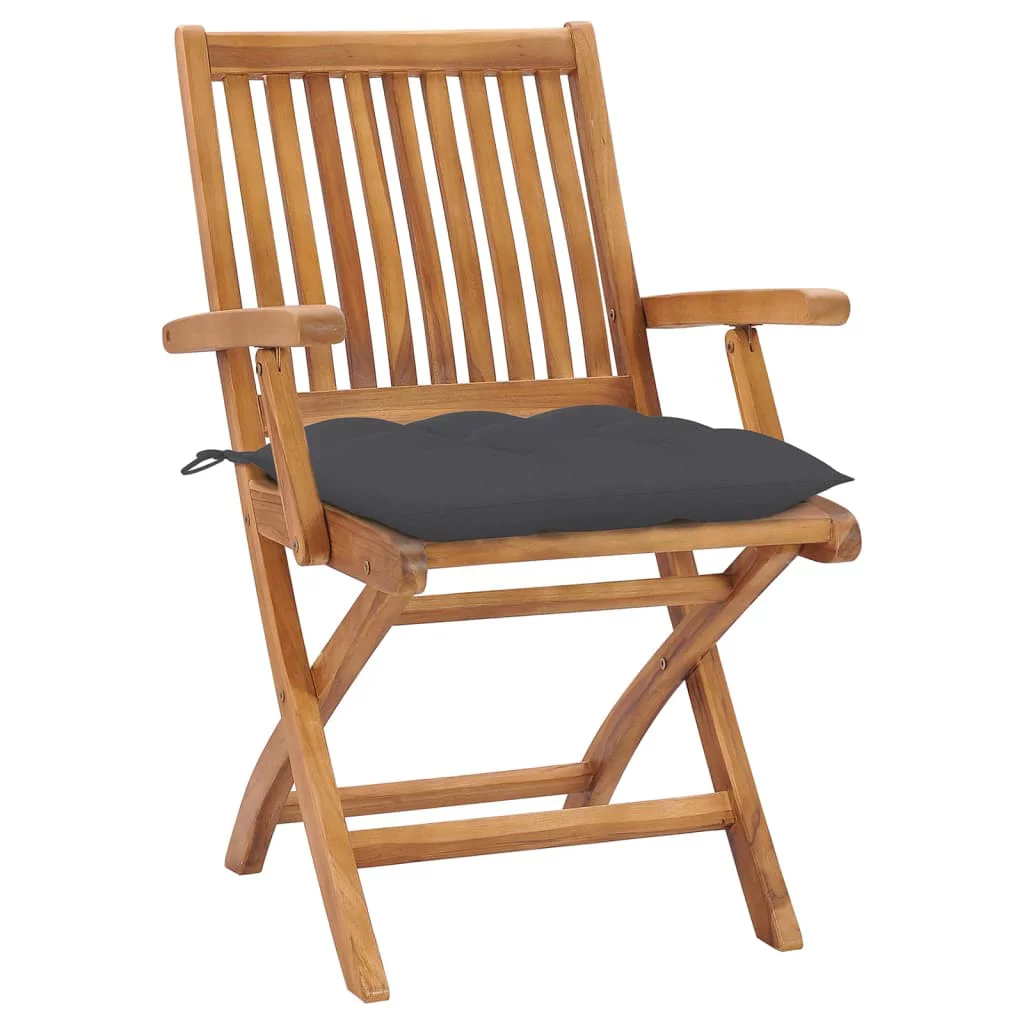 Anself Folding Patio Chairs with Cushions 4 pcs Solid Teak Wood