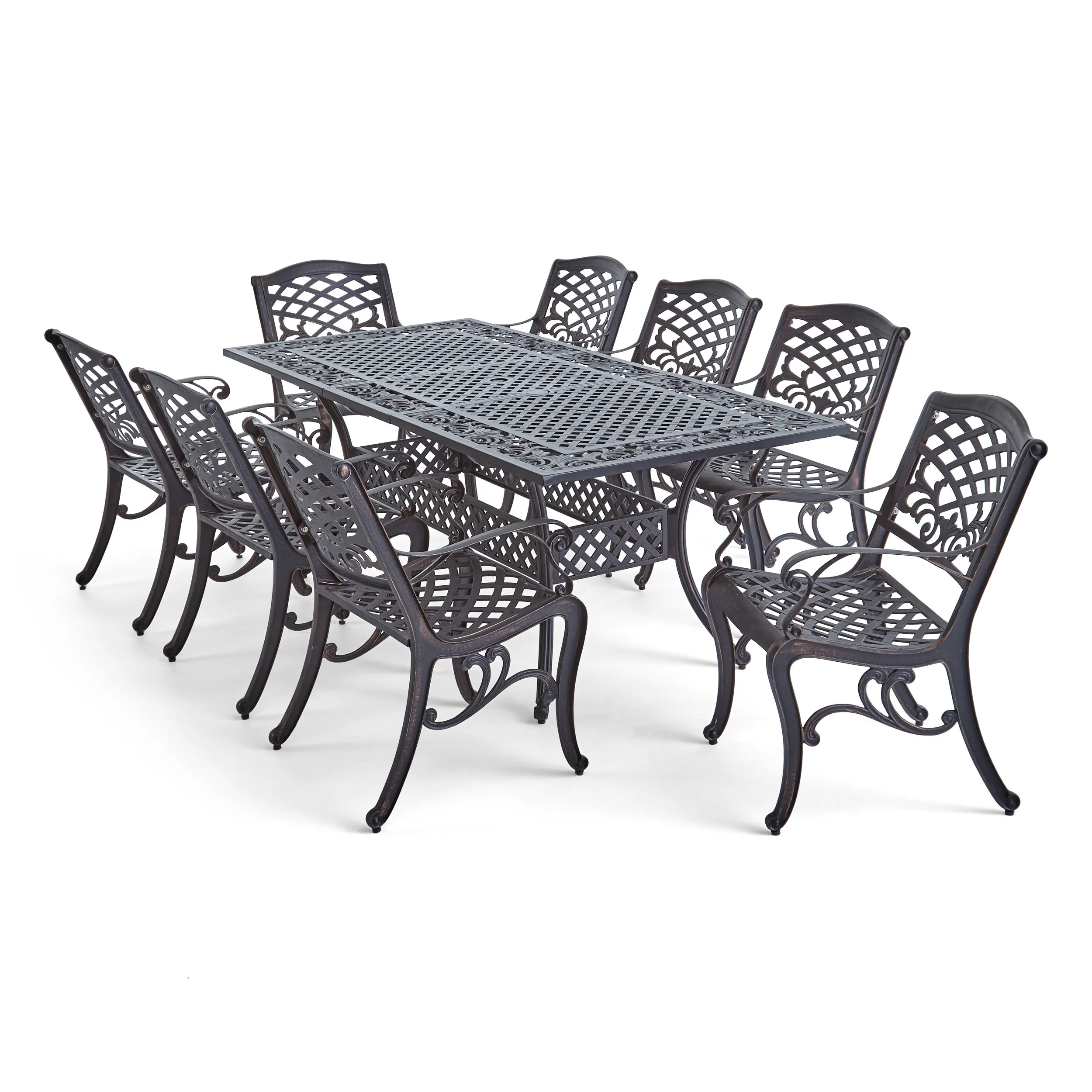 GDF Studio Sunset Outdoor Cast Aluminum 7 Piece Expandable Dining Set, Shiny Copper