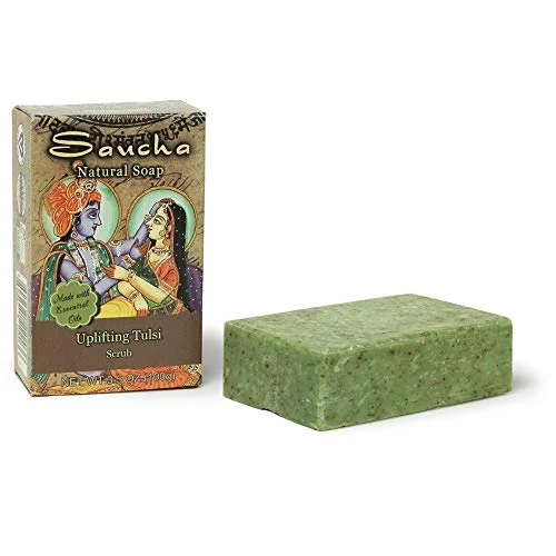 Prabhuji's Gifts Saucha Soap Bar - Natural Coconut Oil Soap - Nourishing and Beautifying Body Soap Bar - Bar Soap for Women and Men - Made with Essential Oils - (Uplifting Tulsi Scrub)