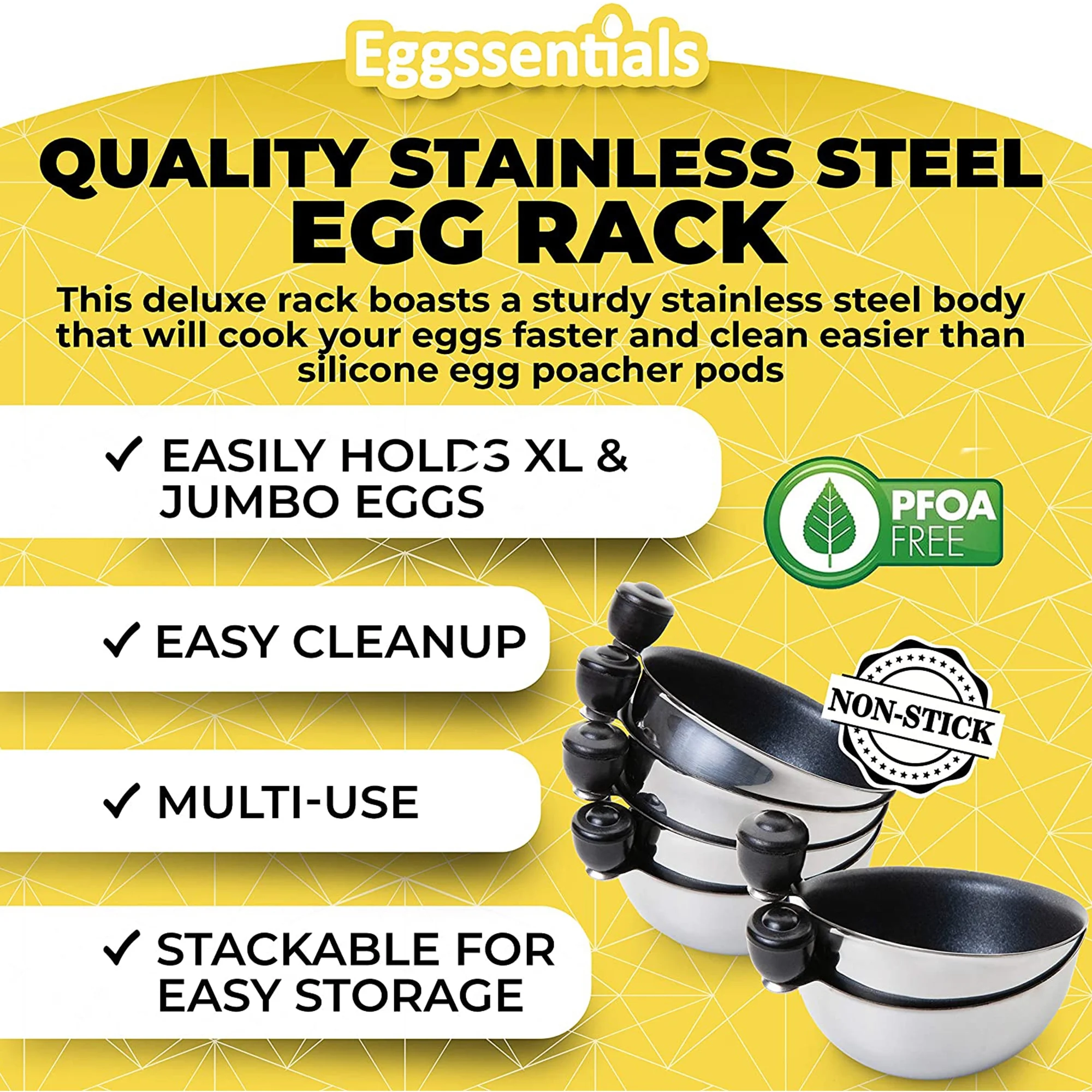 Eggssentials Egg Poacher Cups Insert Stainless Steel Poached Egg Maker, 6 Cups