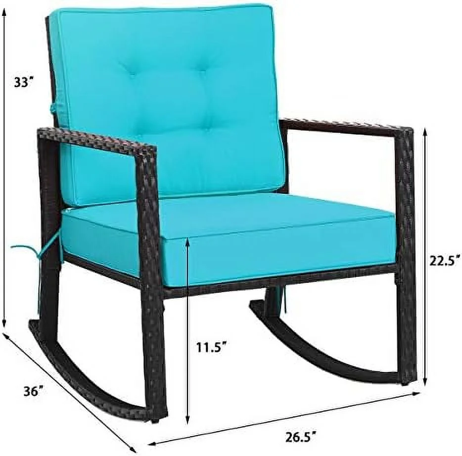 AEFRGHS Wicker Rocking Chair  Outdoor Glider Rattan Rocker Chair with Cushion for Garden  Porch  Backyard  Poolside  Grey