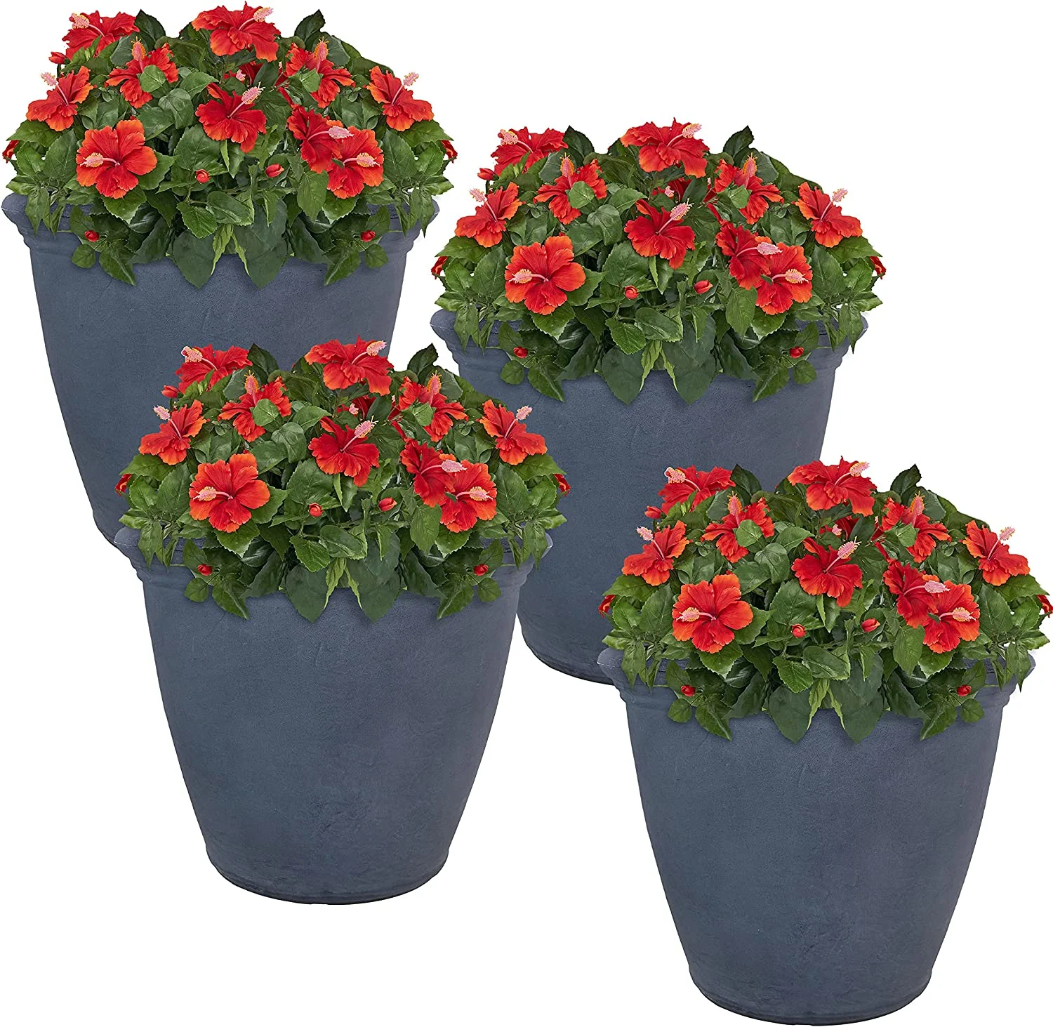 Anjelica 20-inch Indoor/Outdoor Double-Walled Polyresin Planter with UV-Resistant Slate Finish - Set of 4