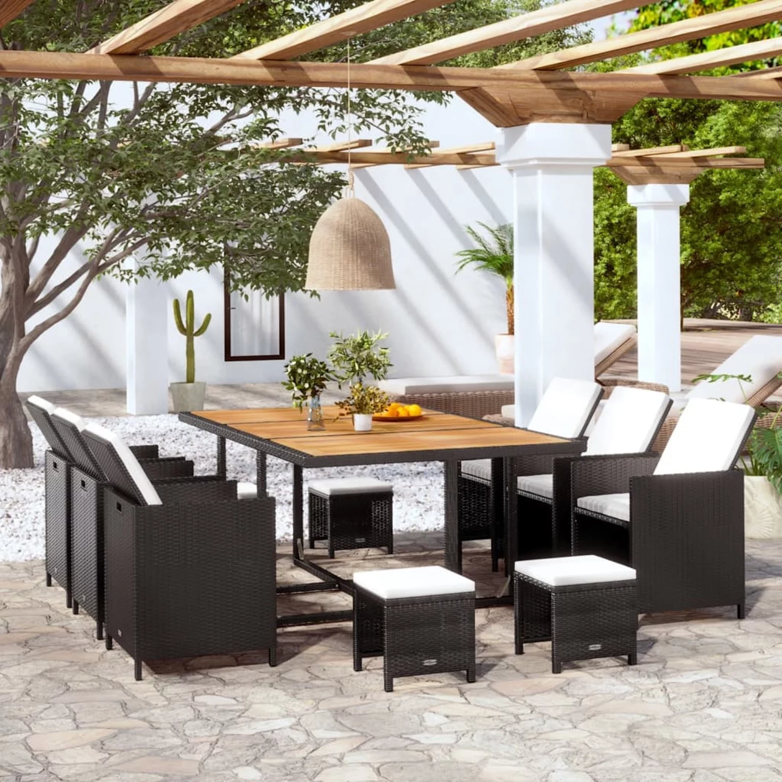 Irfora , Set Chairs And 11 Piece Rattan And Wood Poly Rattan Set Patio Table And Furniture Patio Set Camerina With 6 Poly Set Chairs Zeyuan Balcony Porch 11 Pcs Vidaxl
