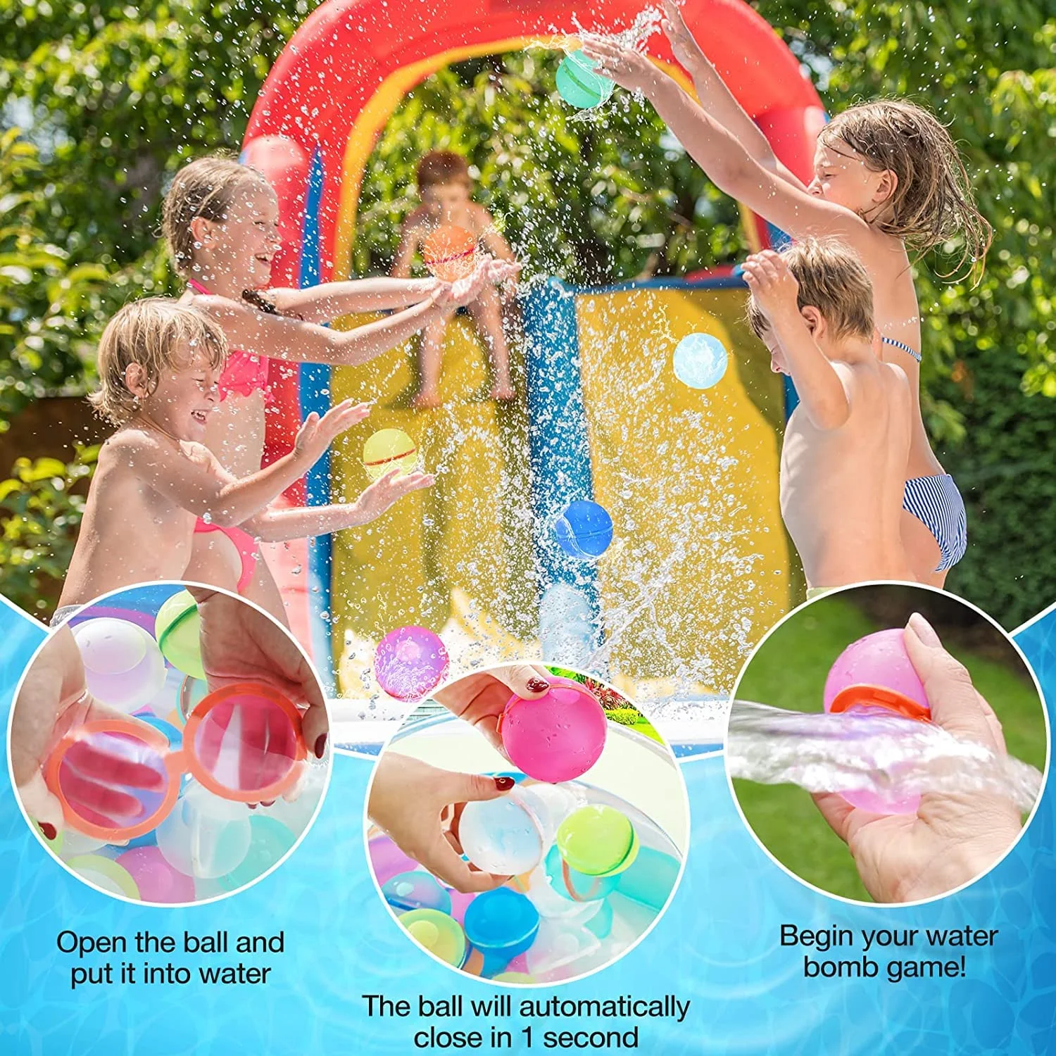 Quick Fill Self-Sealing Balls,Reusable Water Balloons Self Sealing, Silicone Water Balls Summer Fun Outdoor Water Toys Games for Kids Outside Play, Bath Backyard Swimming Pool Party Supplies 12 pcs