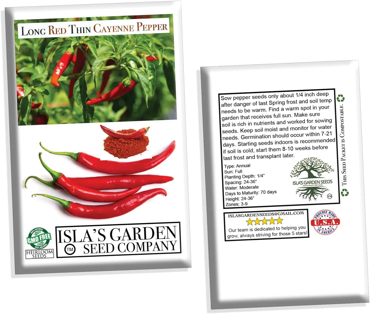 Cayenne Pepper Seeds, Long Red Thin Cayenne Peppers, 125+ Heirloom Seeds, Home Garden! - Non GMO, 90% Germination