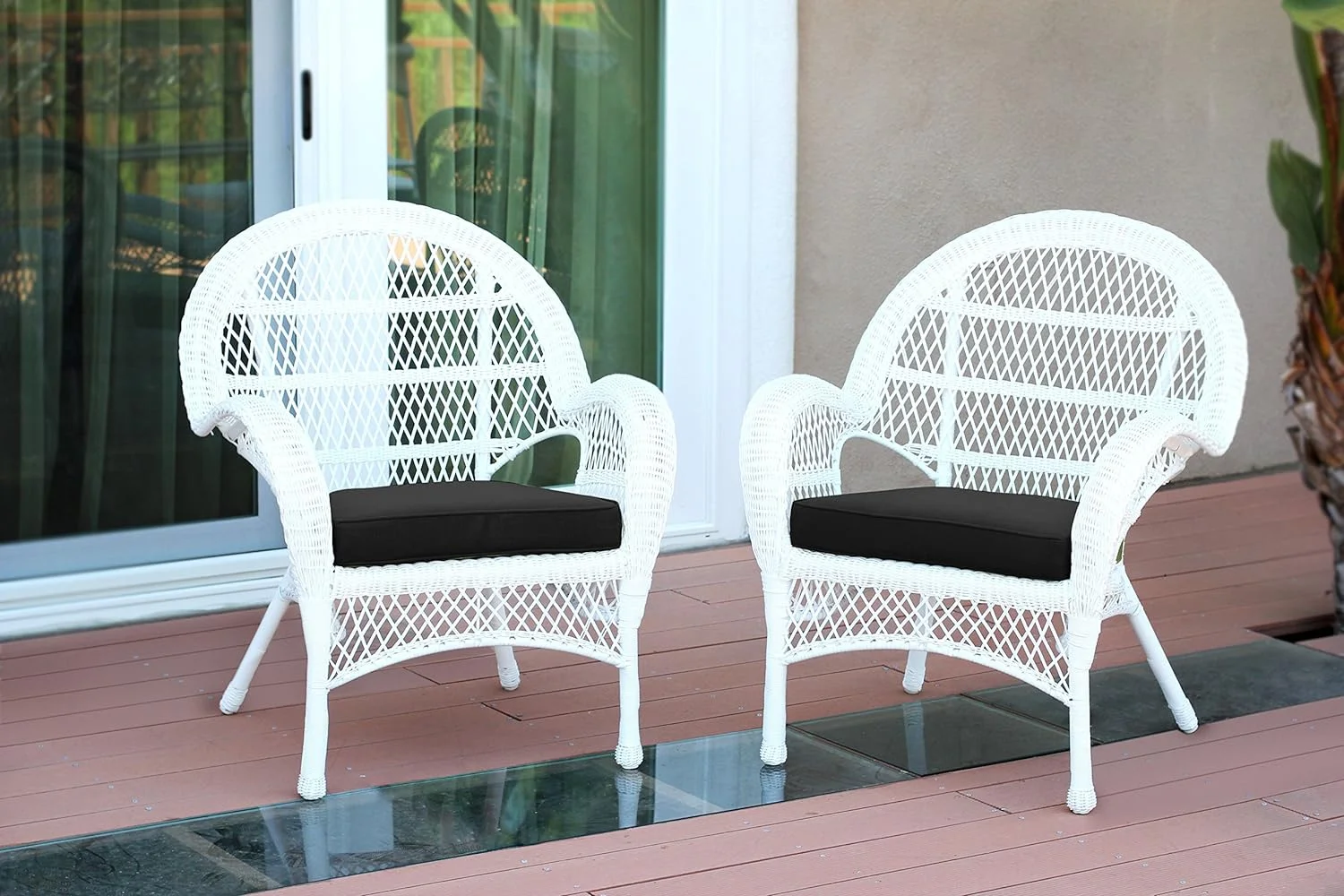 Wicker Chair With Black Cushion, Set Of 2, White/W00209-