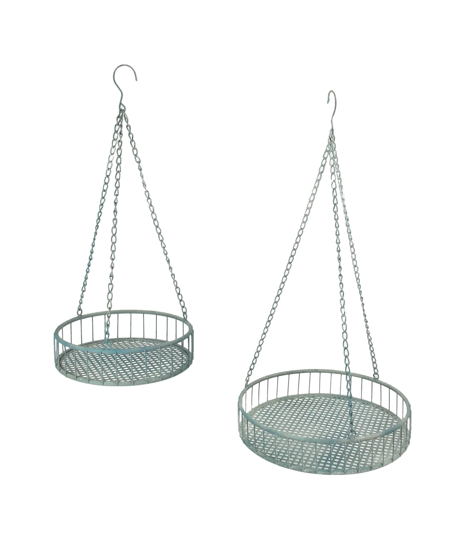 Napco Set of 2 Weathered Gray Metal Mesh Hanging Plant Stands / Baskets
