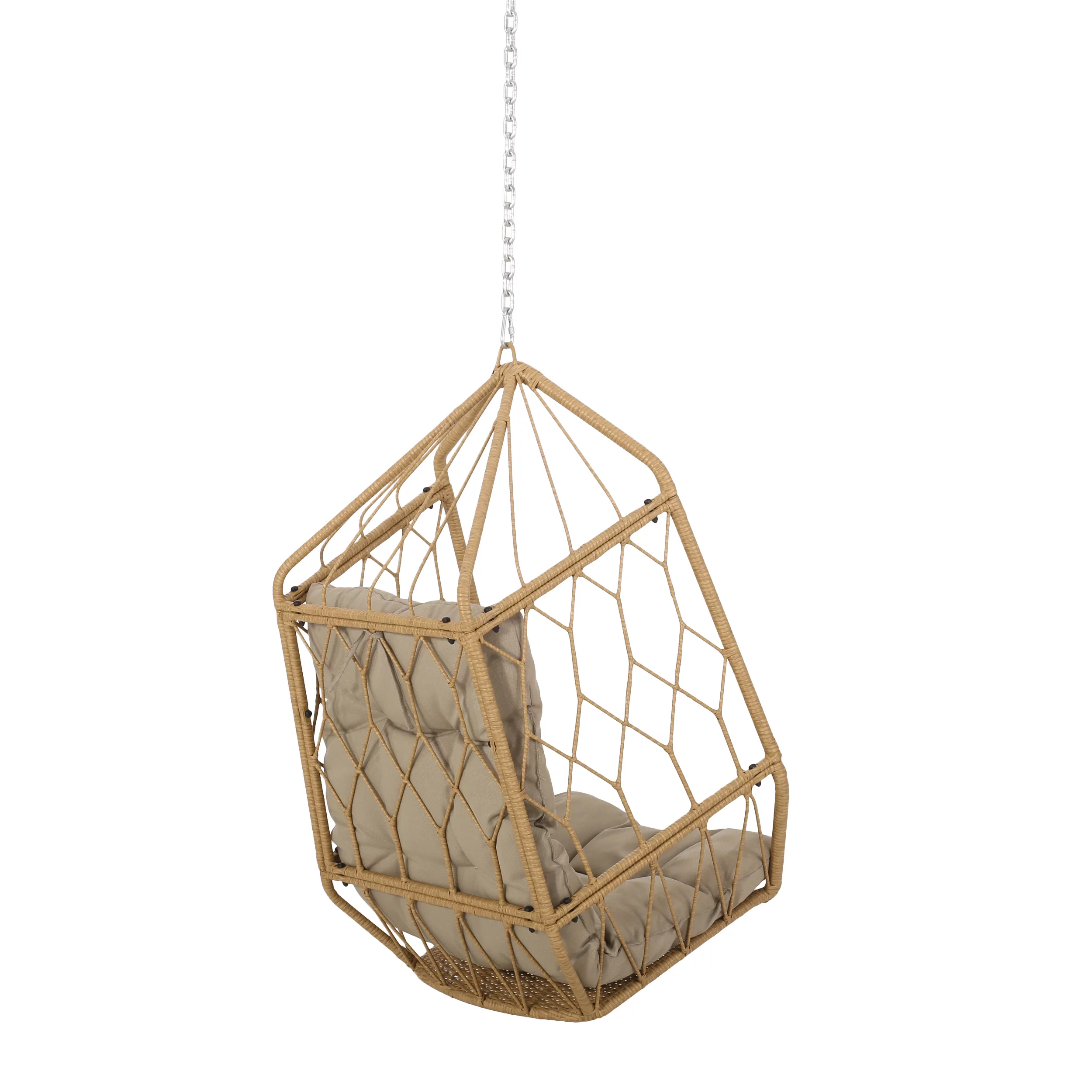 Noble House Ricketson Wicker Rattan Hanging Chair with Cushion - Light Brown/Tan