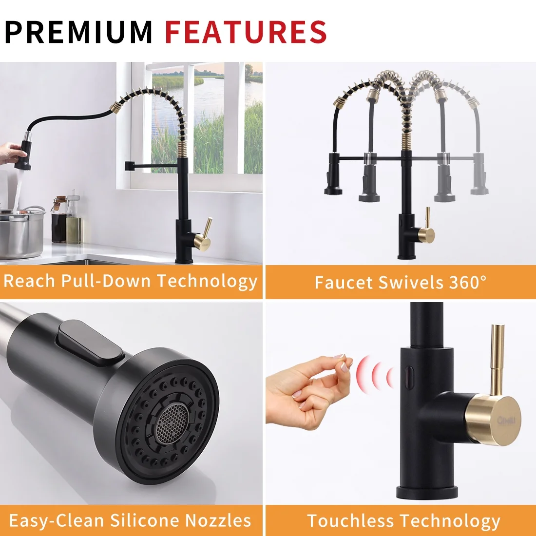 ZJbiubiuHome Touchless Kitchen Faucet Hands Free Automatic Smart Kitchen Faucet Black Smart Kitchen Faucet