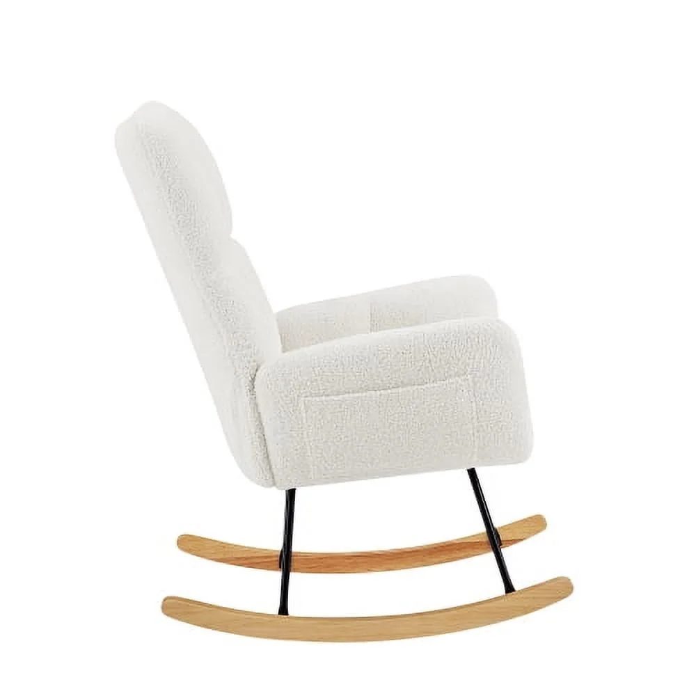 LEIYEHOOM off white teddy fabric rocking chair